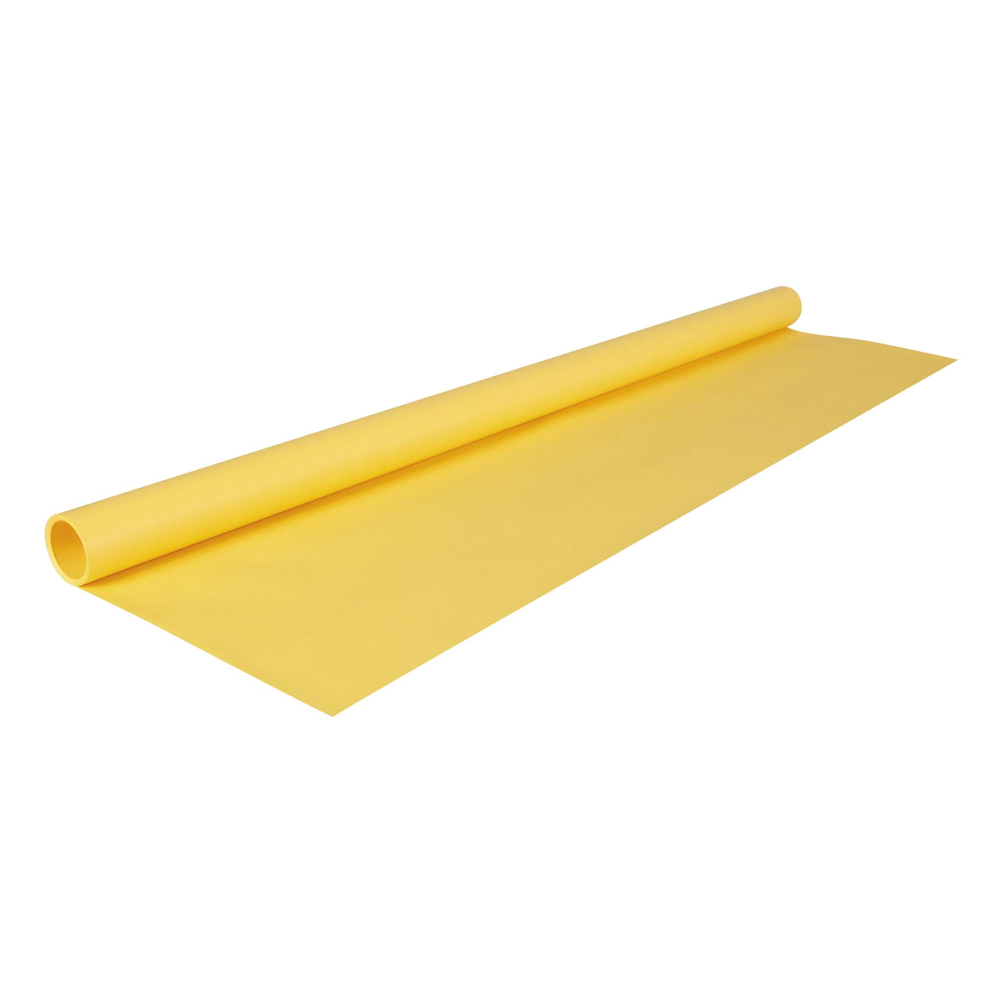 Gelbes aufgerolltes Blatt oder Matte, teilweise auf weißem Hintergrund ausgerollt