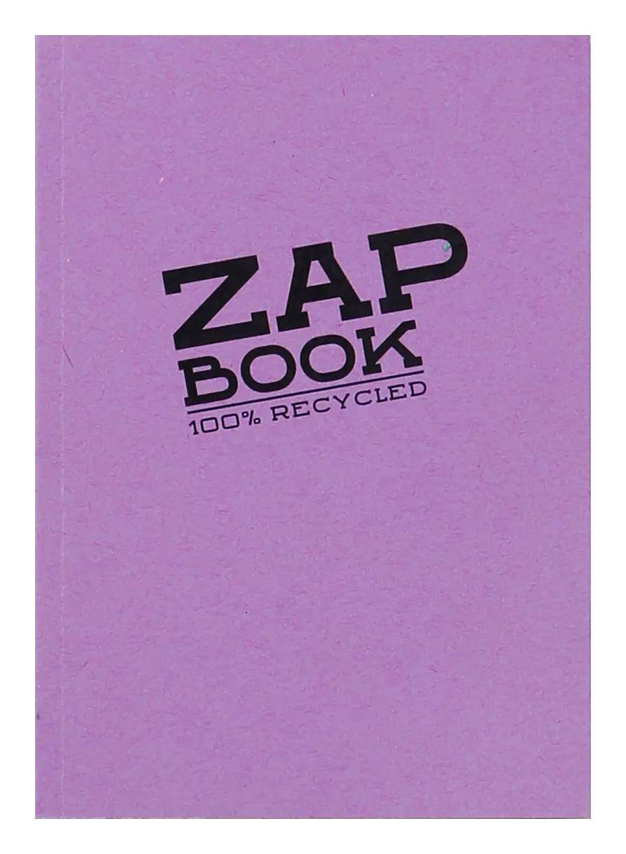 Rosa Notizbucheinband aus recyceltem Material mit schwarzem Text „ZAP BOOK