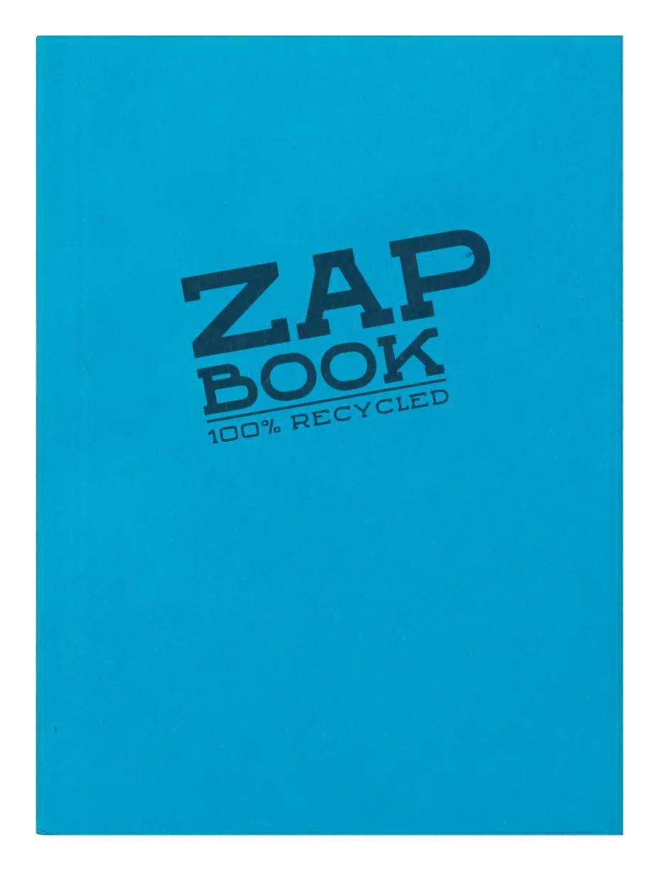 Blauer Notizbuch-Umschlag aus recyceltem Material mit schwarzem „ZAP BOOK 100% RECYCLED
