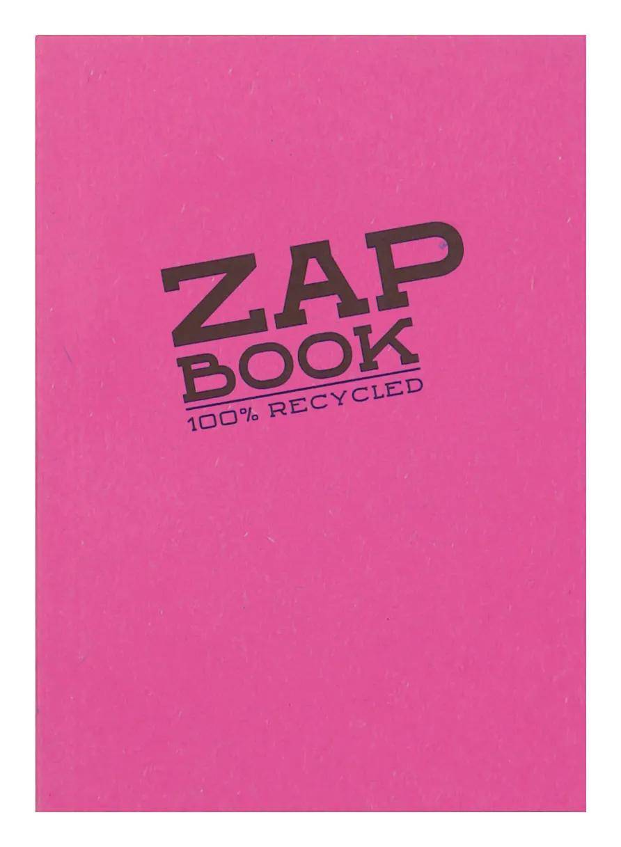 Rosa Notizbuchcover mit schwarzem Text „ZAP BOOK
