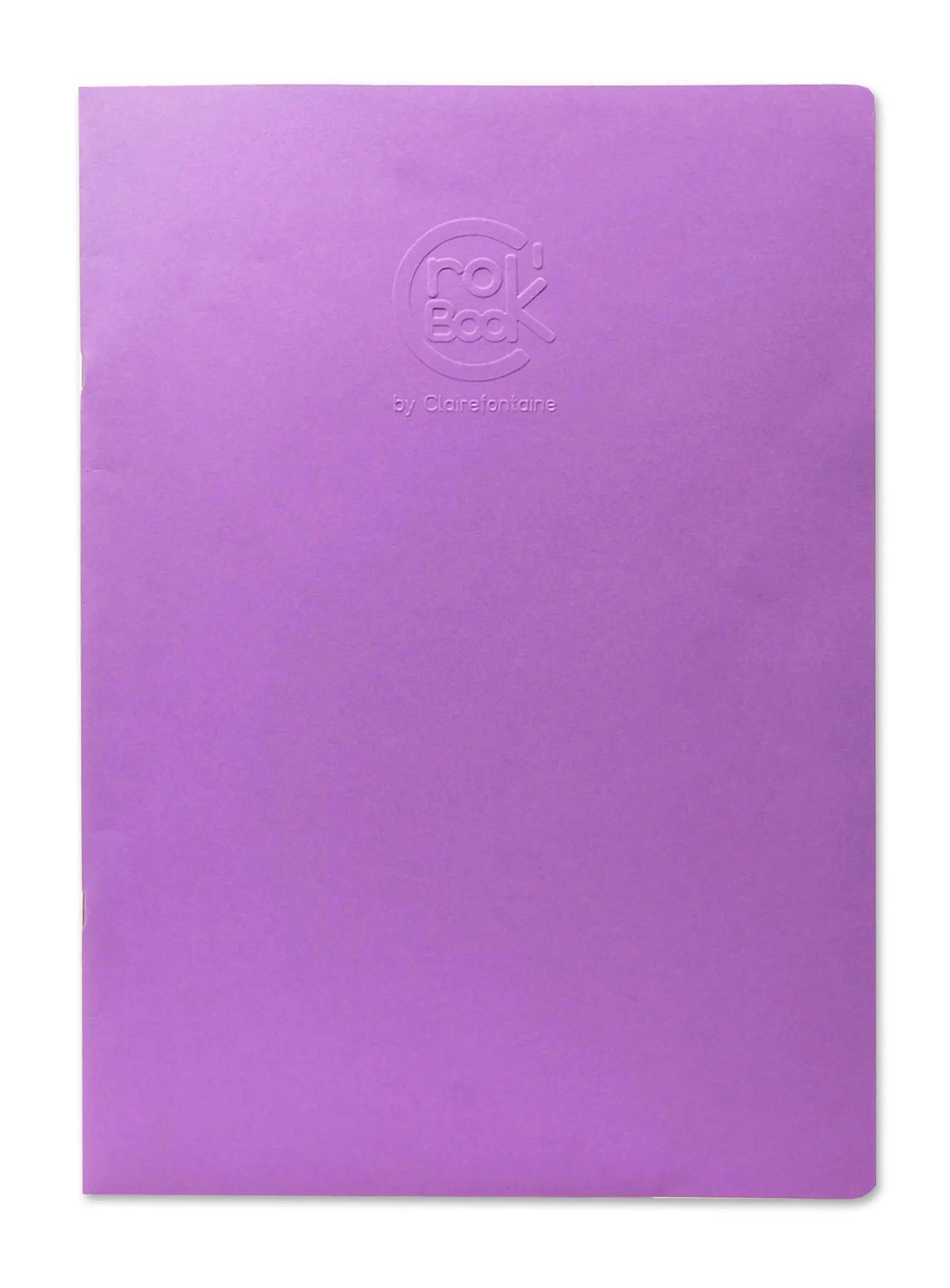 Violettes leeres Notizbuch oder Ordner mit abgerundeten Ecken und geprägtem Logo in der Nähe der Oberkante in der Mitte.
