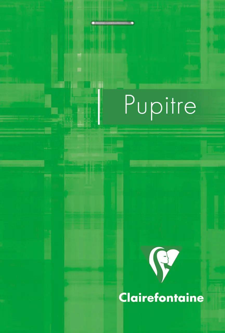 Grüner abstrakter Hintergrund mit dem Wort 'Pupitre' in Weiß, versehen mit einem stilisierten Kopf und einem gewellten Liniensymbol.