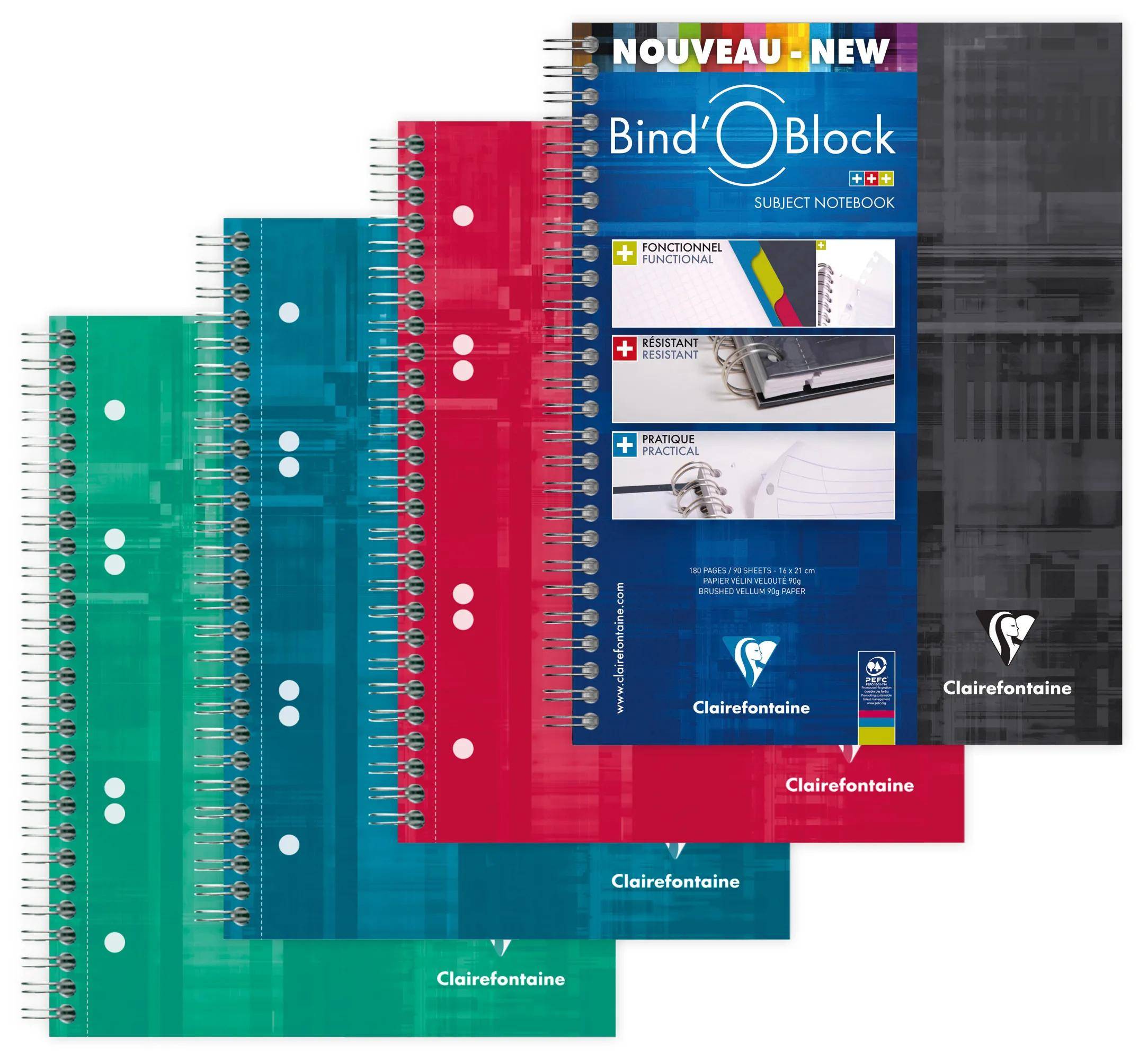 Clairefontaine 5x BIND'O BLOCK Konferenzblock A5 90 Blatt kariert Sortiert 8272C