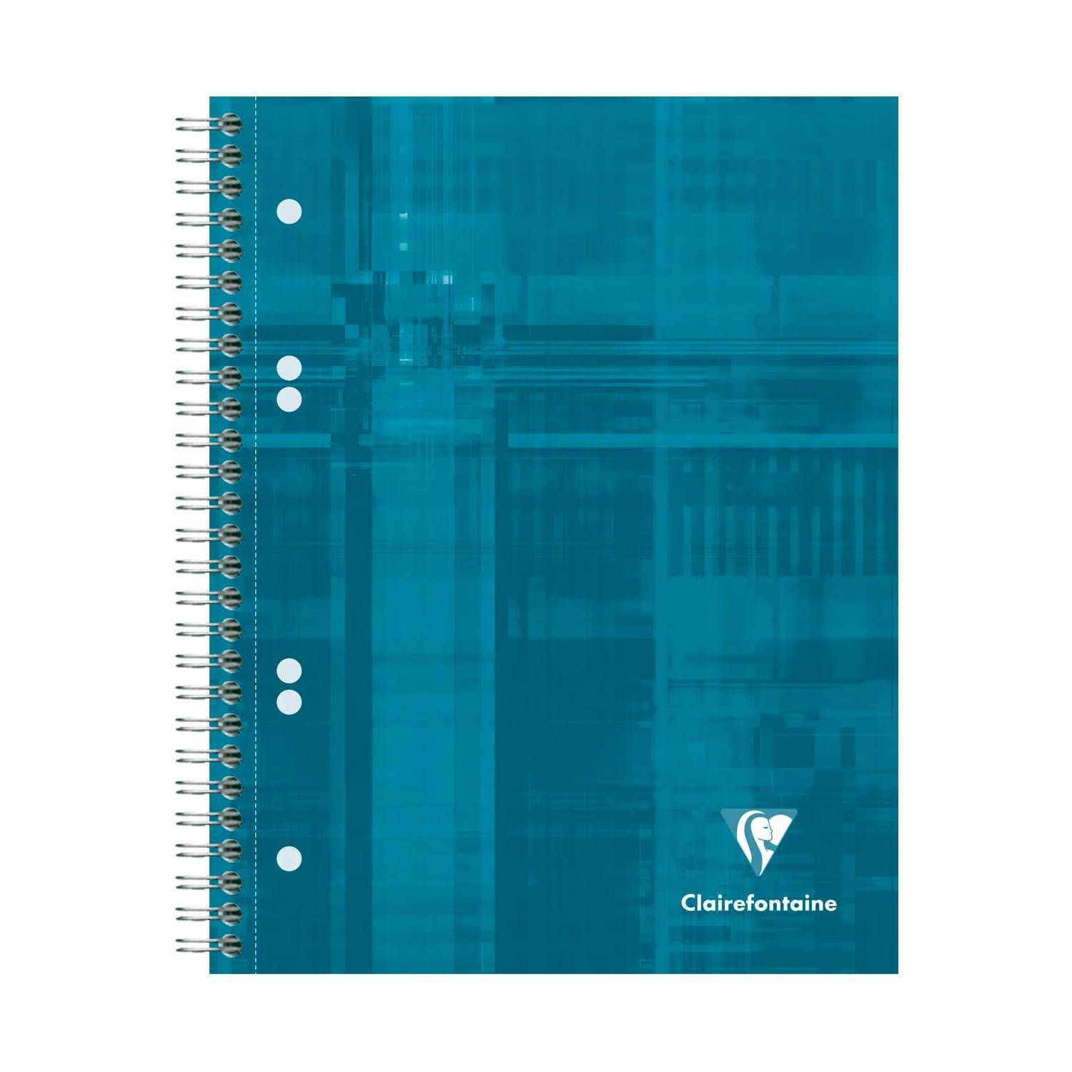 Teal spiral-gebundenes Clairefontaine-Notizbuch mit gemustertem Umschlag und Logo unten rechts.