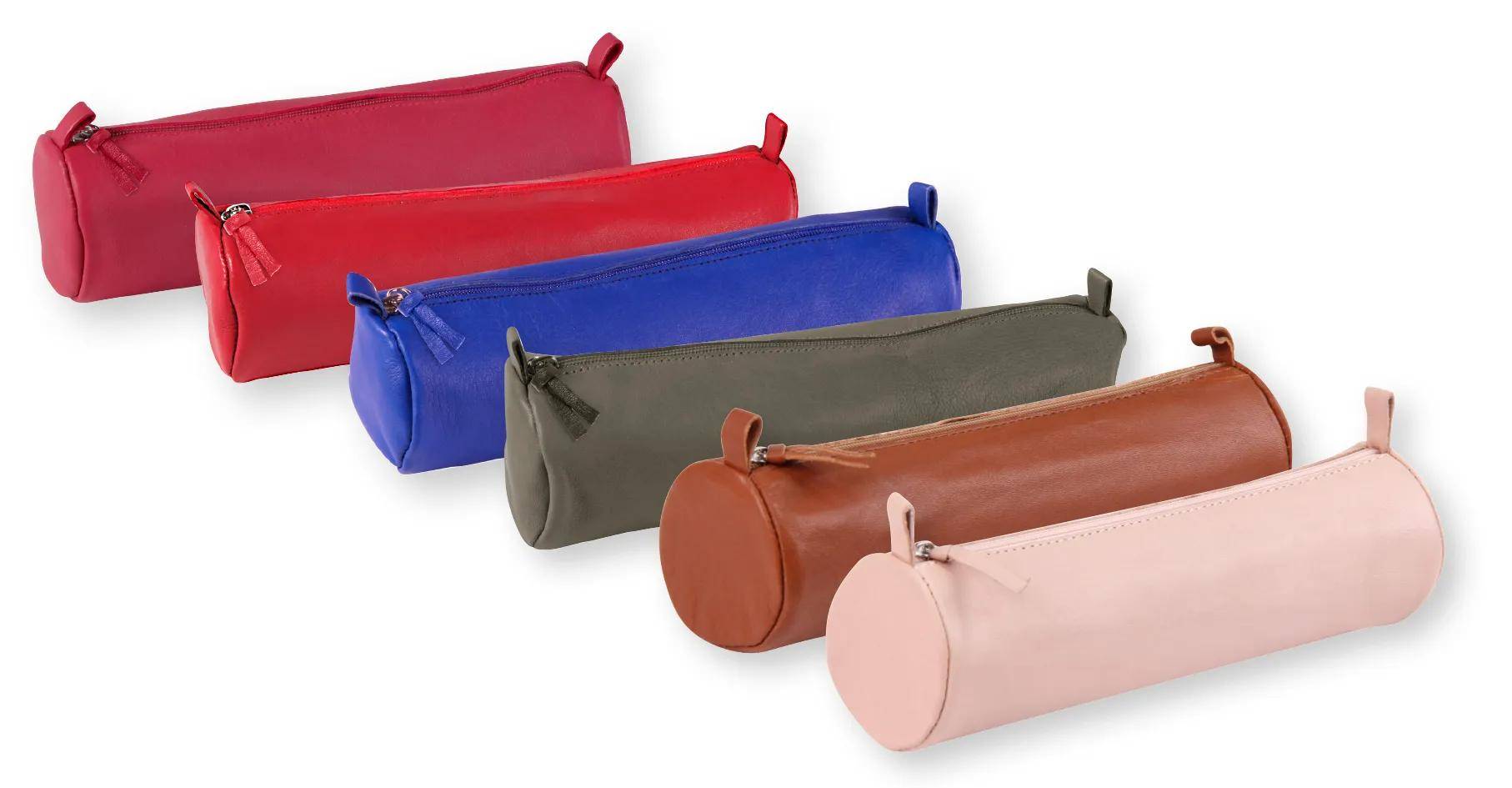 Clairefontaine 6x Schlampermäppchen Leder einfarbig Ø5,5x22cm Rot 8308C