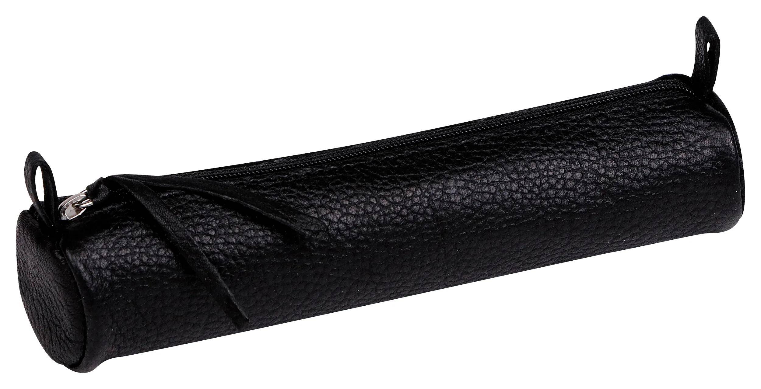 Clairefontaine 6x Kleines Schlampermäppchen aus Leder Ø3 ,5x18cm Schwarz 8327C