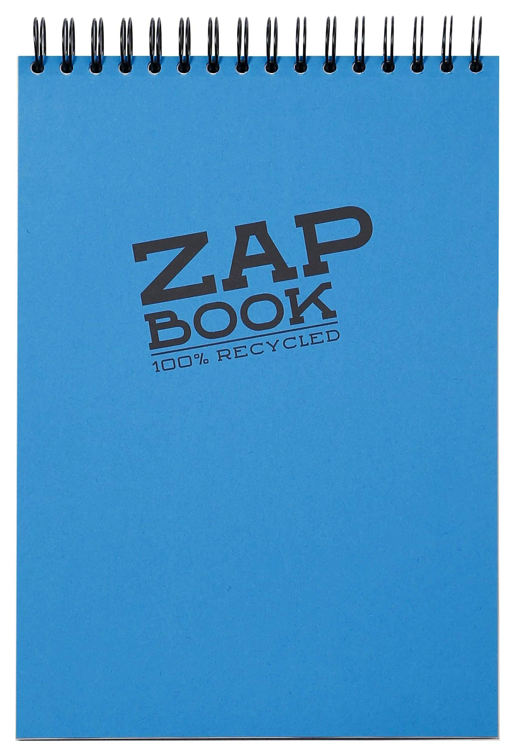 Blauer Spiralbindungs-Notizbucheinband mit dem Text „ZAP BOOK
