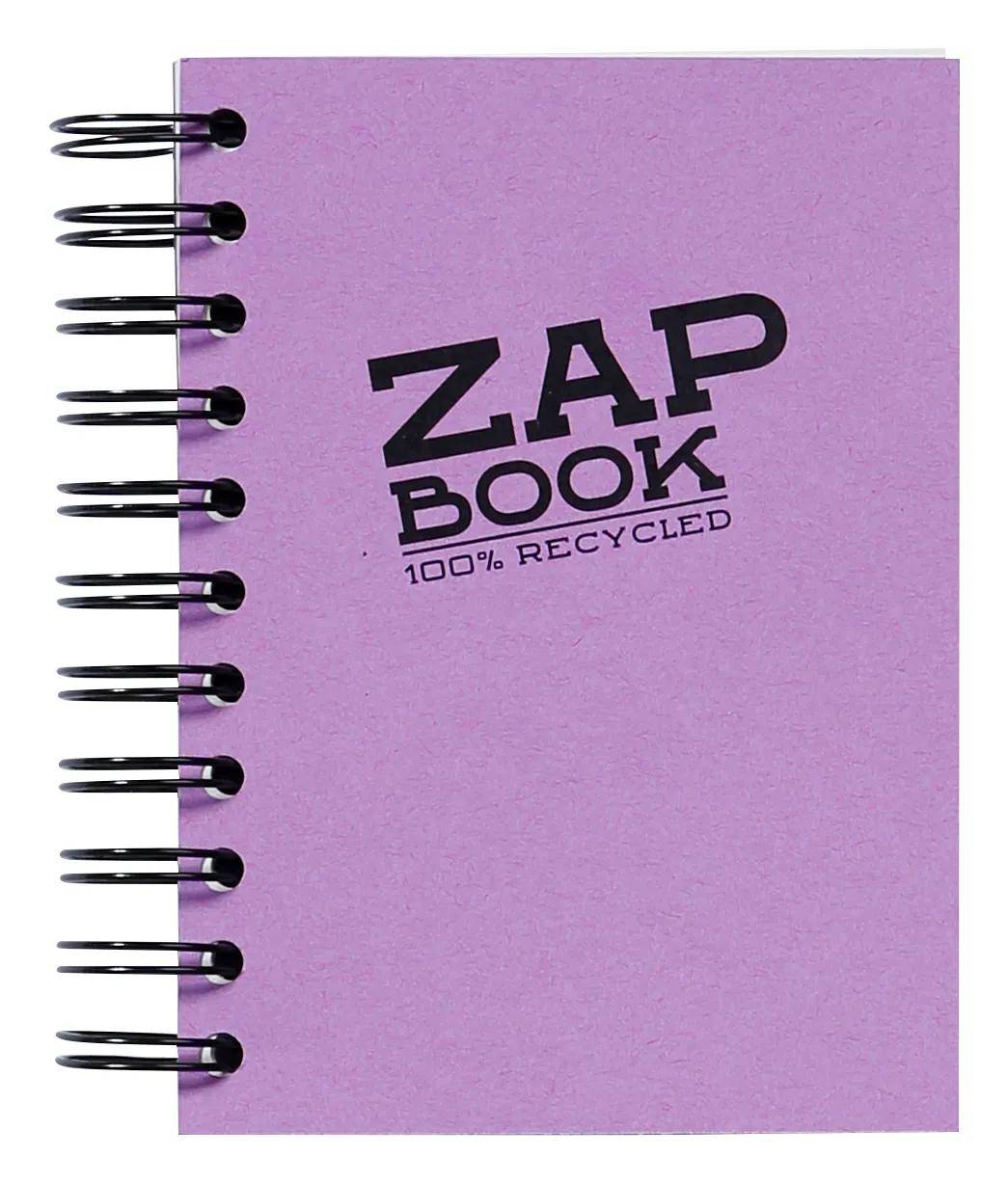 Violettes spiralgebundenes Notizbuch mit der Aufschrift „ZAP BOOK