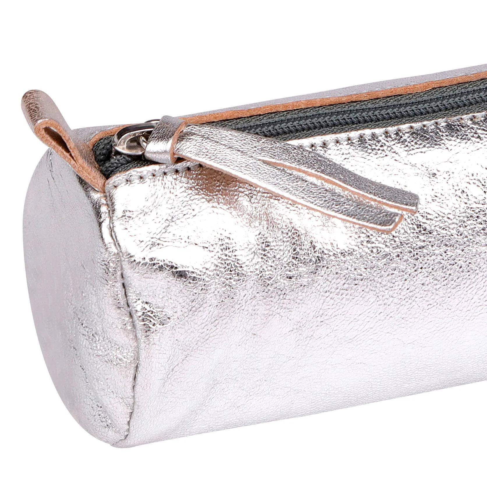 Clairefontaine 4x Schlampermäppchen Leder Cuirisé rund Ø5,5x22cm Silber 8688C