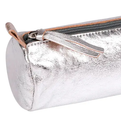 Clairefontaine 4x Schlampermäppchen Leder Cuirisé rund Ø5,5x22cm Silber 8688C Clairefontaine 4x Schlampermäppchen Leder Cuirisé rund Ø5,5x22cm Silber 8688C