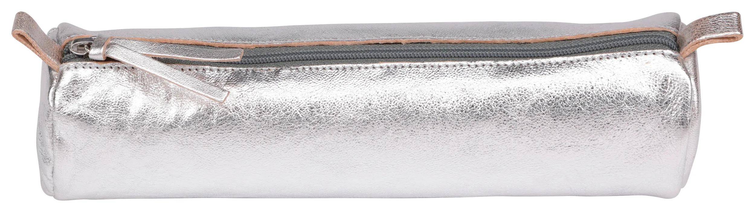 Clairefontaine 4x Schlampermäppchen Leder Cuirisé rund Ø5,5x22cm Silber 8688C