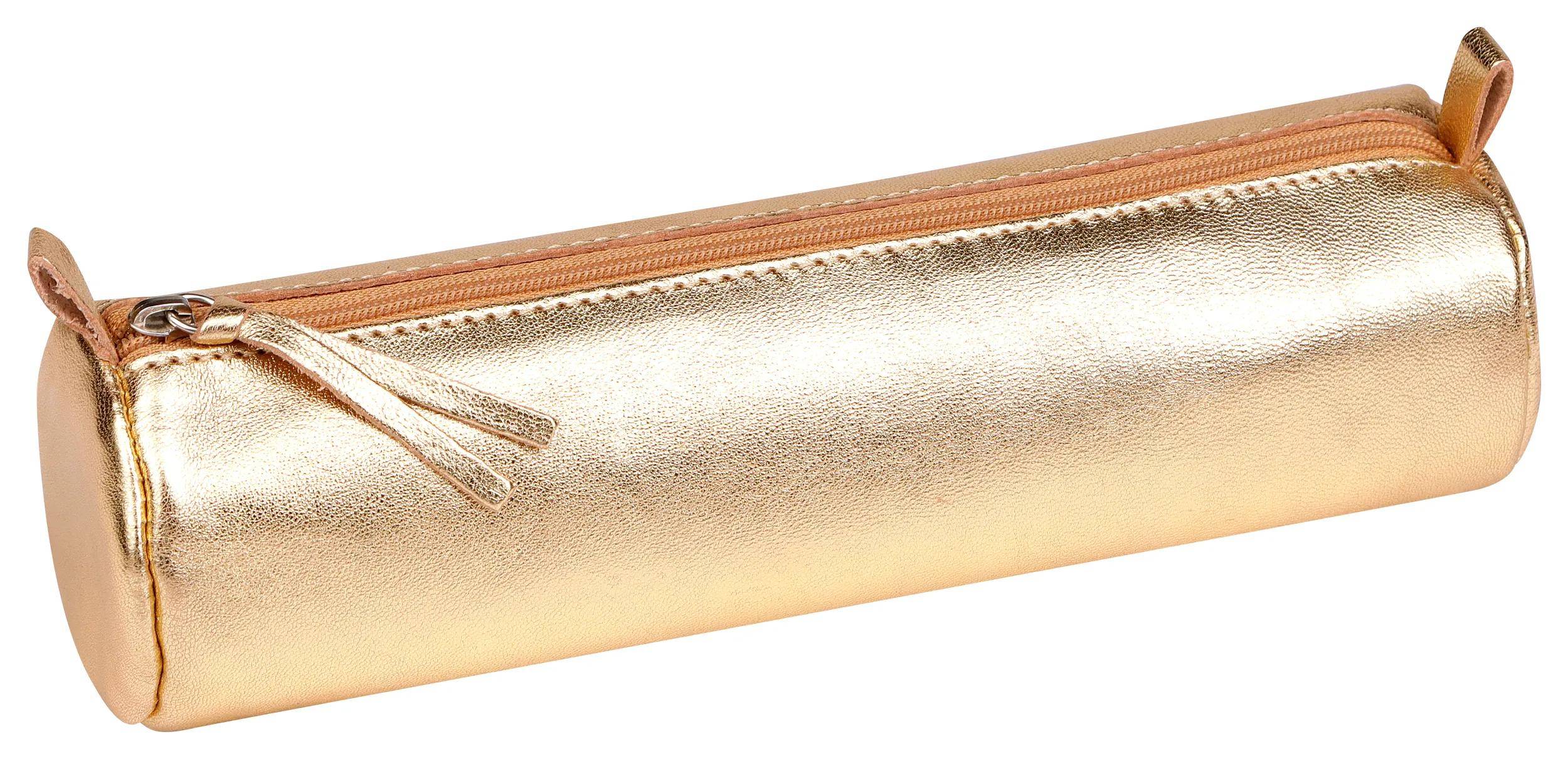 Clairefontaine 4x Schlampermäppchen Leder Cuirisé rund Ø5,5x22cm Golden 8692C