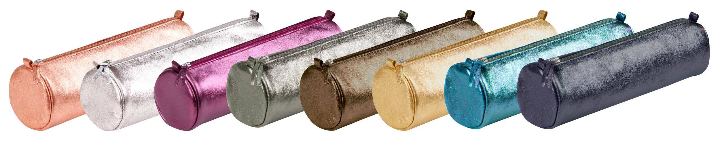 Clairefontaine 4x Schlampermäppchen Leder Cuirisé rund Ø5,5x22cm Petroleum 8694C