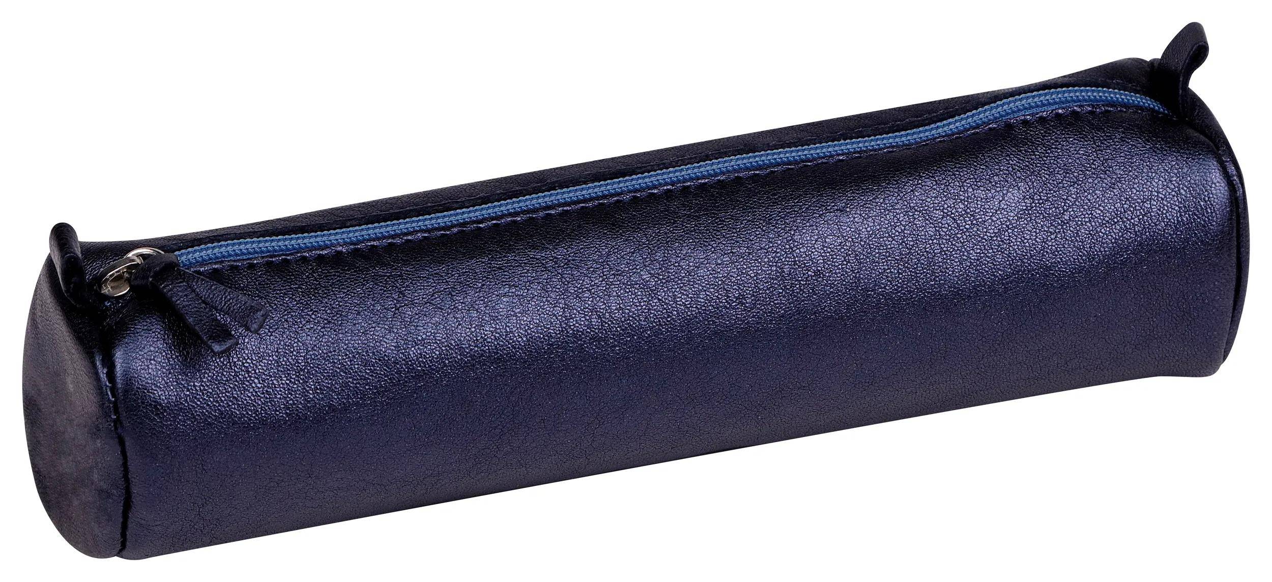 Clairefontaine 4x Schlampermäppchen Leder Cuirisé rund Ø5,5x22cm Petroleum 8694C