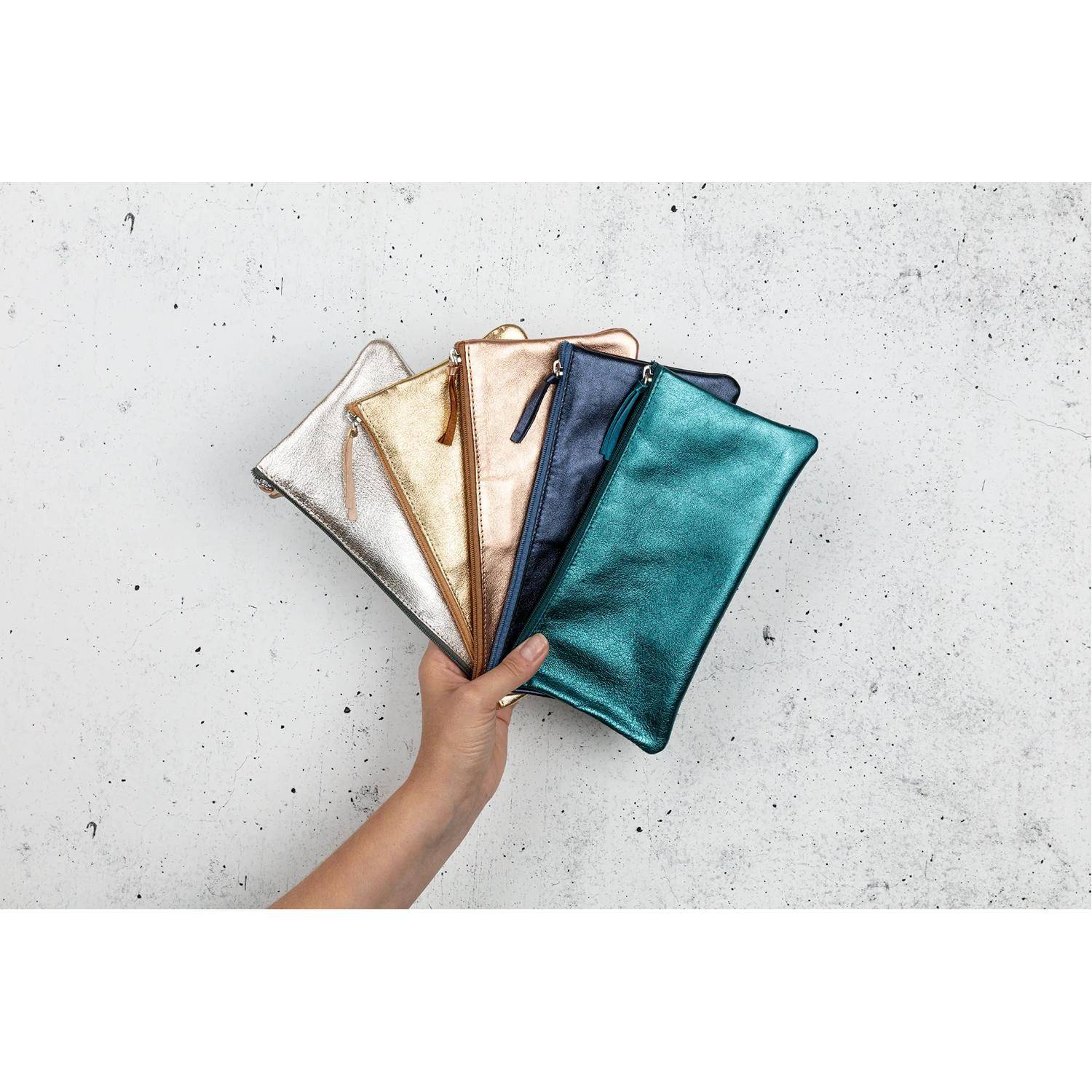 Clairefontaine 4x Schlampermäppchen Leder Cuirisé TM flach 22x11cm Kupfer 8700C