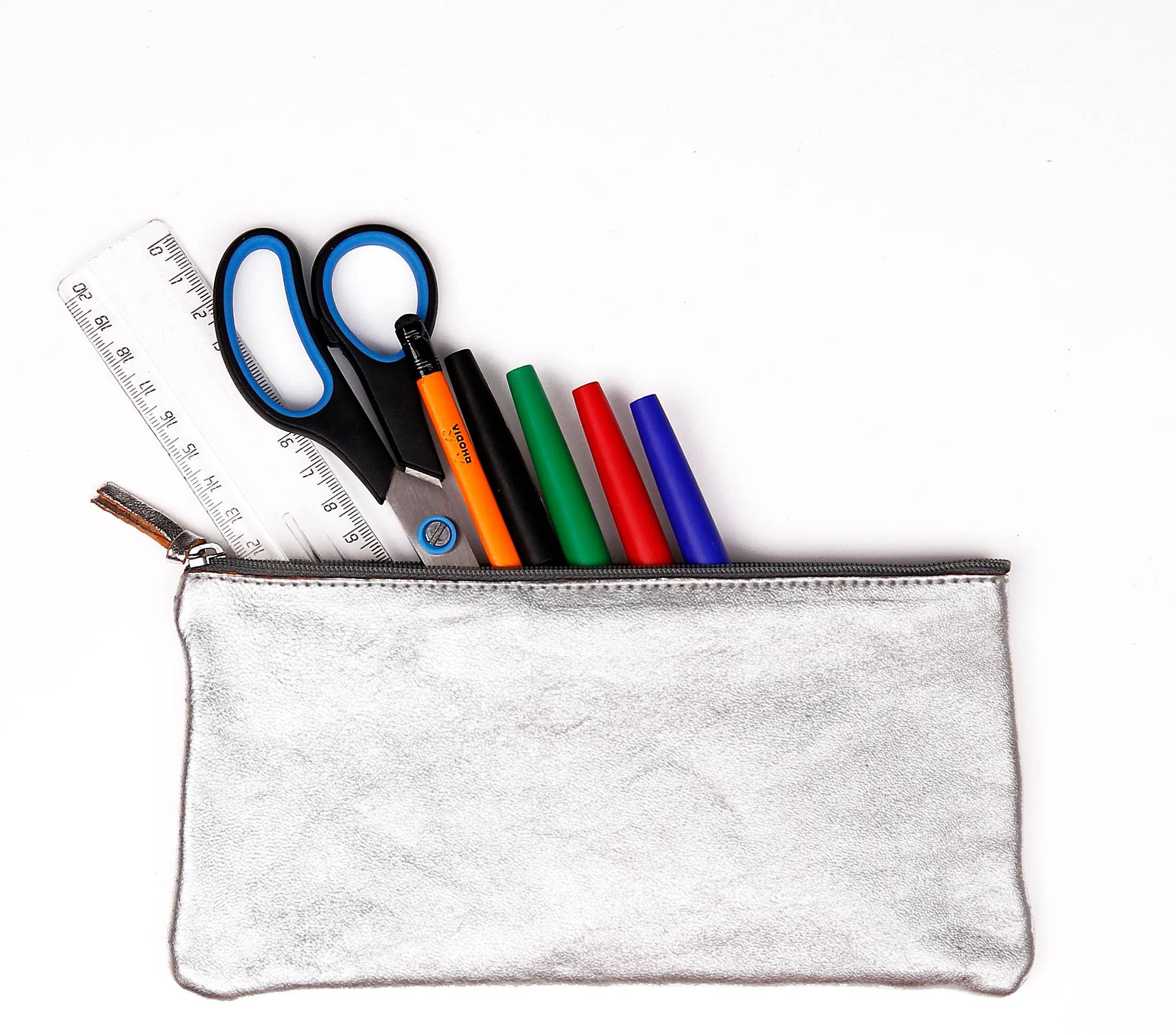 Clairefontaine 4x Schlampermäppchen Leder Cuirisé TM flach 22x11cm Silber 8701C