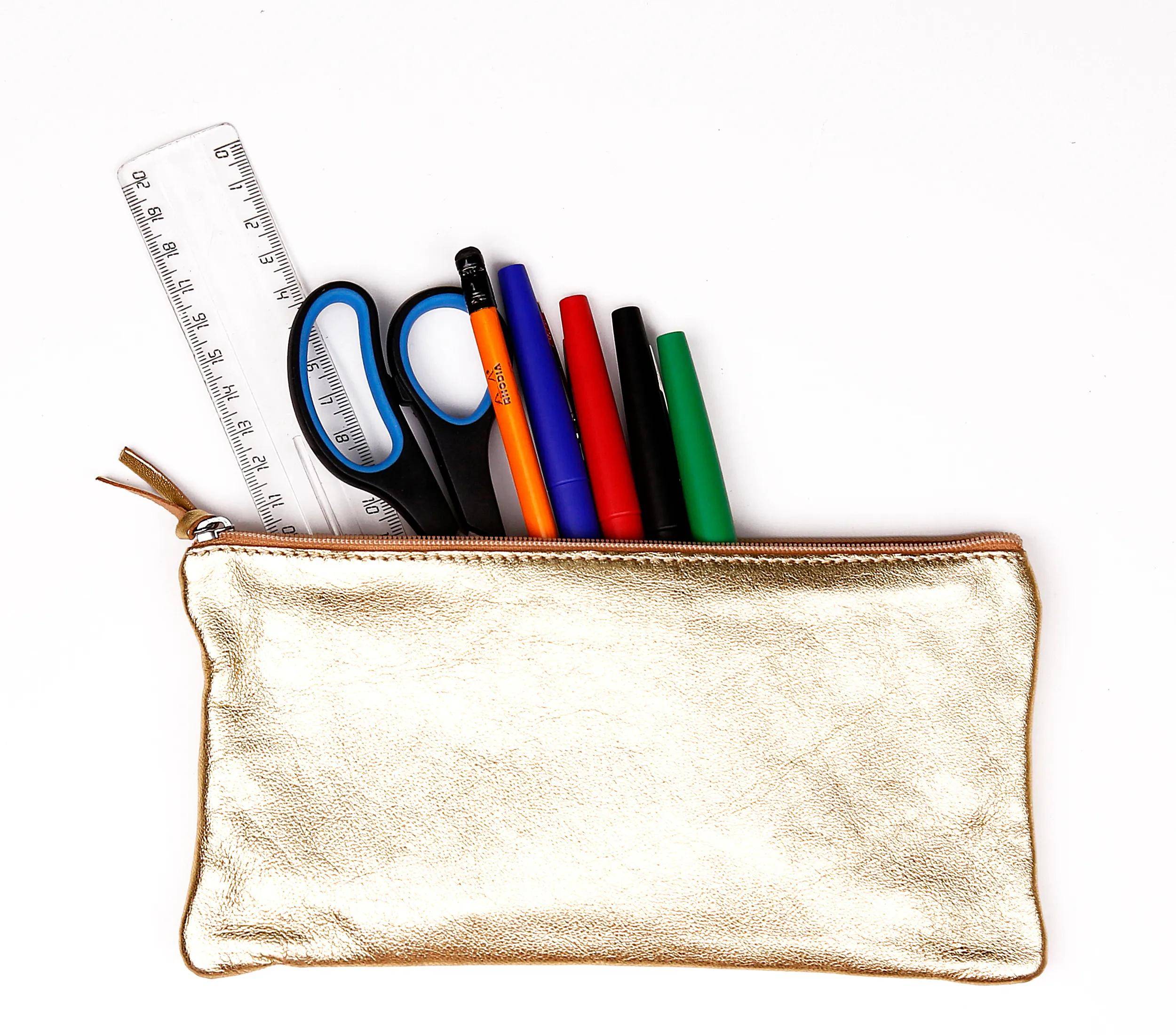 Clairefontaine 4x Schlampermäppchen Leder Cuirisé TM flach 22x11cm Golden 8705C