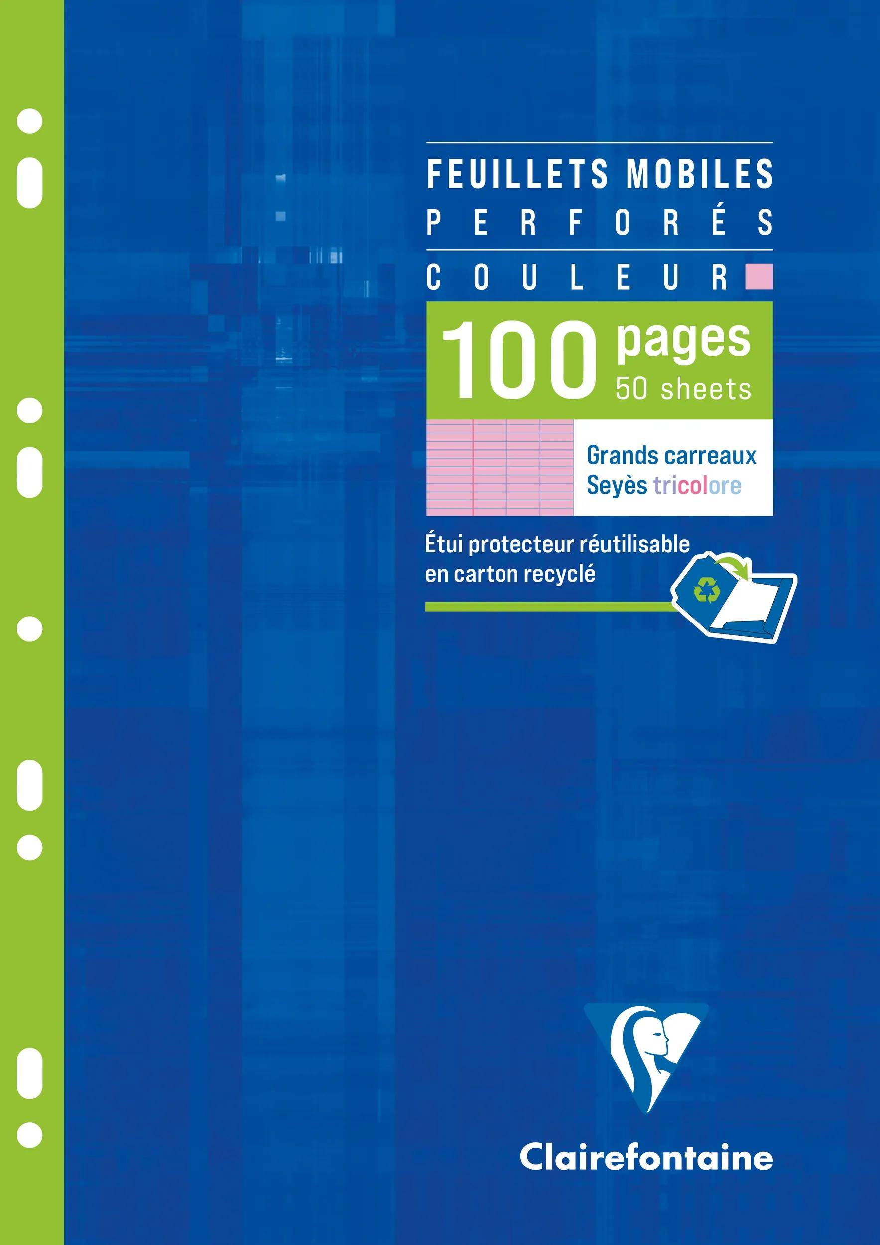Blaues Clairefontaine Notizbuch mit Umschlag, beschriftet mit „Feuillets mobiles
