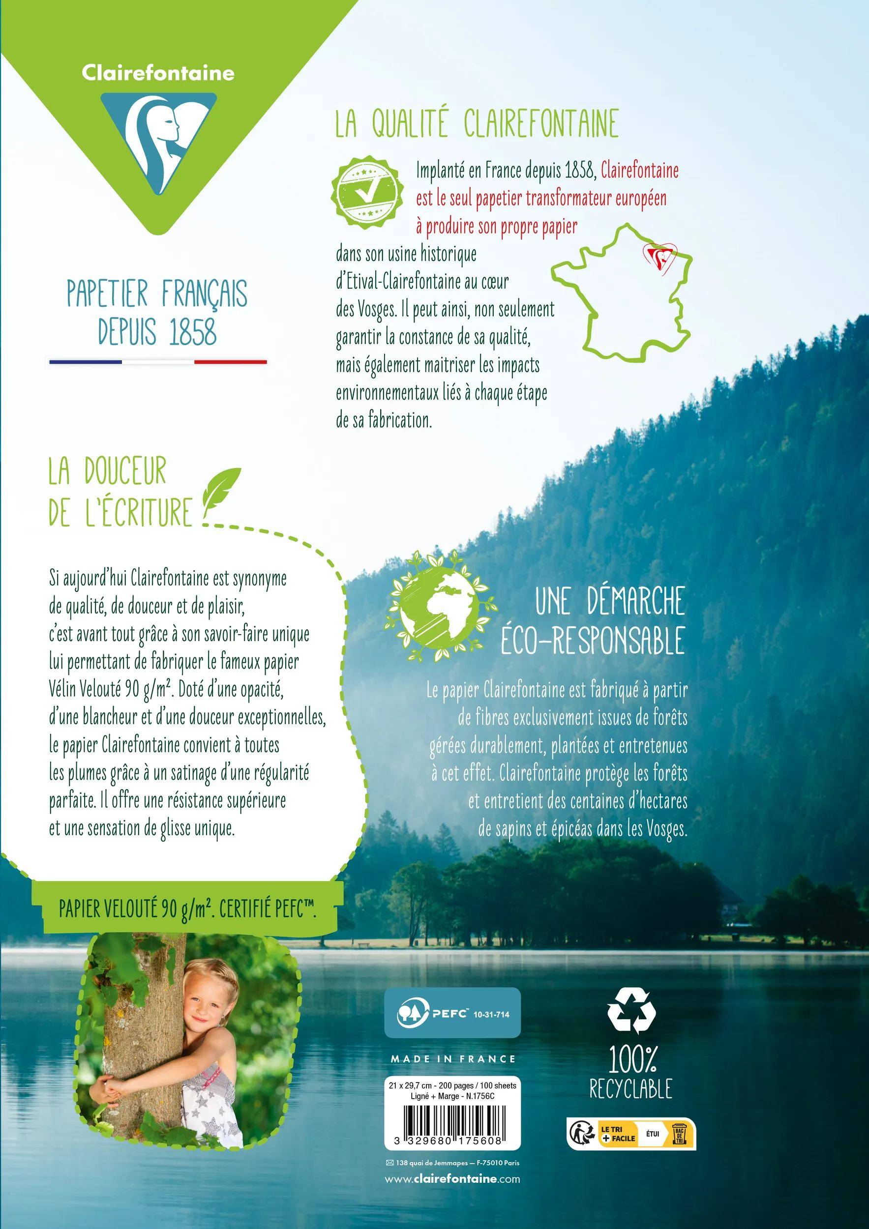 Clairefontaine 5x Pkg 100 Bl Ringbucheinlagen, A4, 90g, weiß, liniert Rand 1756C