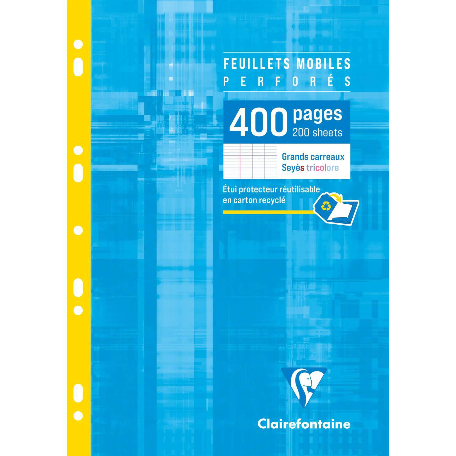Blaues perforiertes Clairefontaine-Notizbuch mit der Aufschrift „Feuillets mobiles perforés