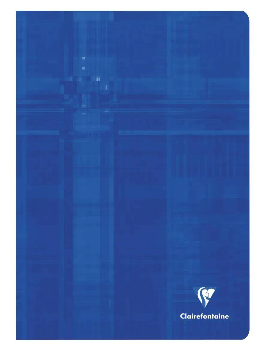 Blaues Clairefontaine Notizbuch mit feinem Karomuster und Markenlogo unten rechts.