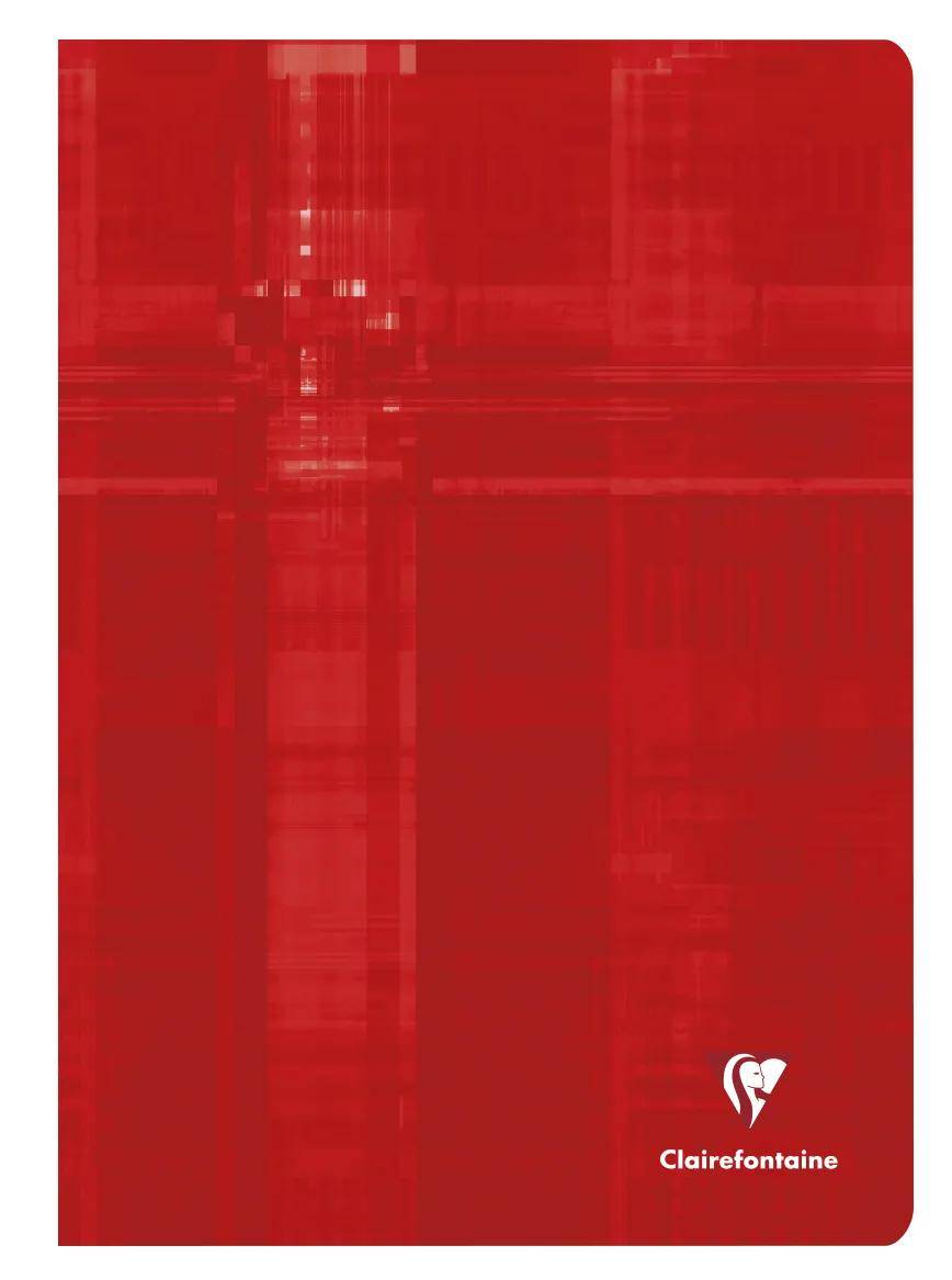 Rotes Clairefontaine-Notizbuch mit strukturiertem abstraktem Muster auf dem Umschlag und Logo unten rechts.