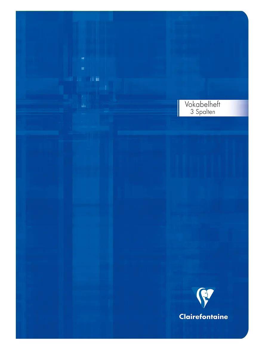 Blaues Clairefontaine 'Vokabelheft 3 Spalten' Vokabelheft mit Logo unten rechts.
