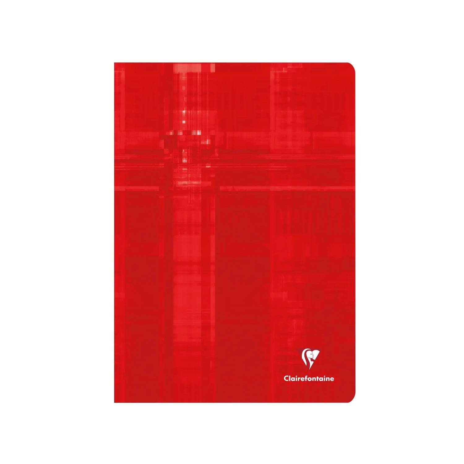 Rotes Clairefontaine-Notizbuch mit subtlem abstraktem Rastermuster und Markenlogo unten rechts.
