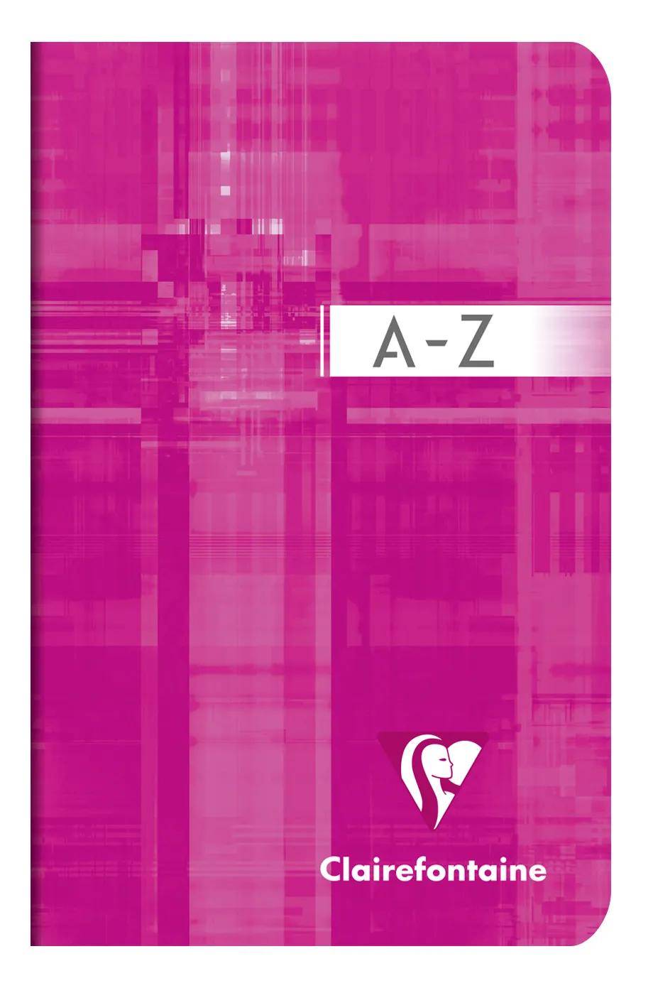 Rosa Clairefontaine A-Z Notizbuchcover mit abstraktem Karomuster und weißem Label mit der Aufschrift „A-Z