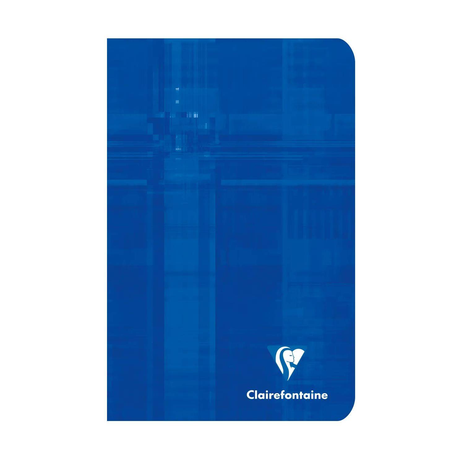 Blauer Clairefontaine-Notizbucheinband mit kleinem weißen Logo in der Nähe der unteren rechten Ecke.
