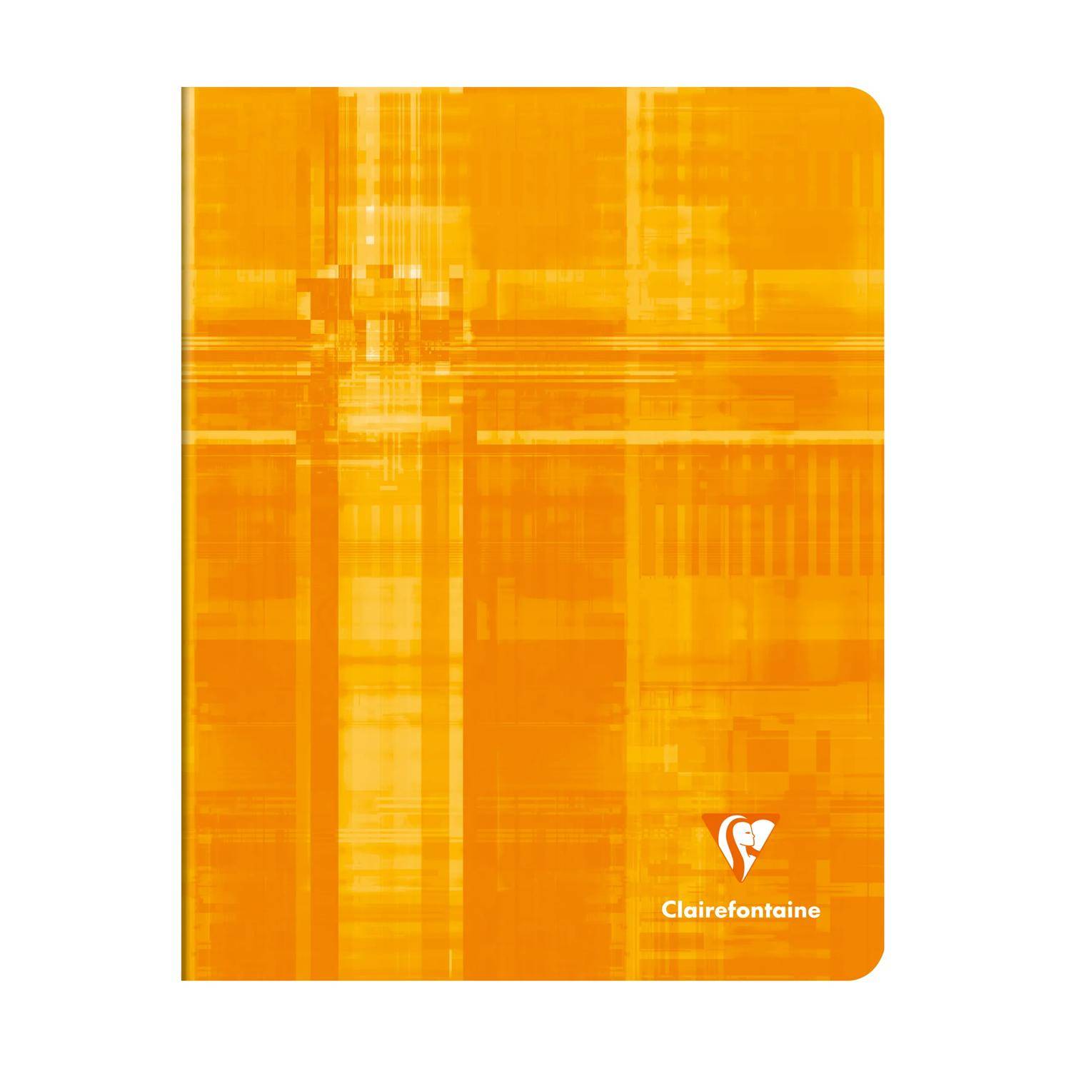 Orange Clairefontaine Notizbuchcover mit subtiler Karo-Textur und weißem Logo unten rechts.
