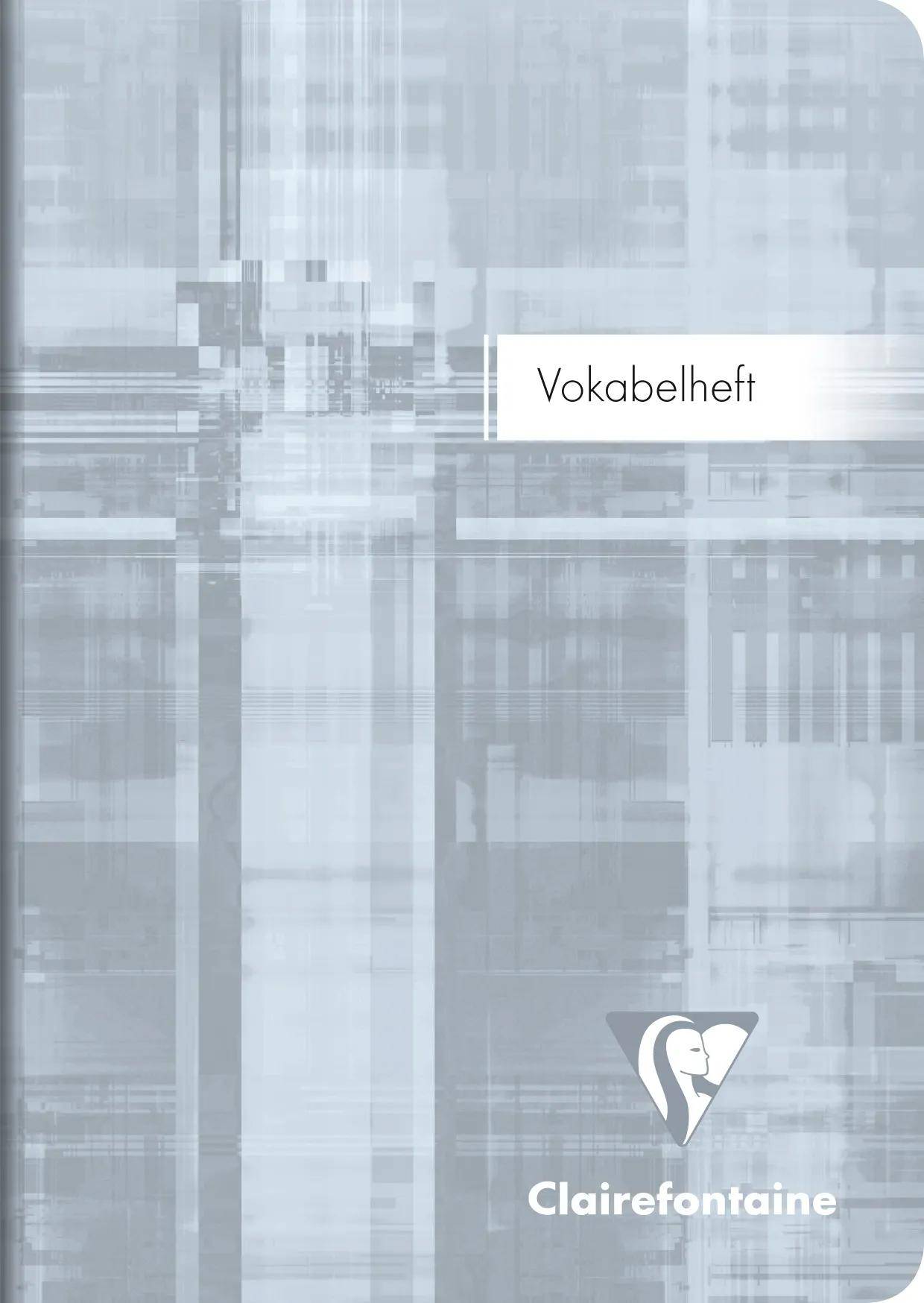 Grauer Clairefontaine-Notizbuchdeckel mit abstraktem geometrischem Muster und dem Wort „Vokabelheft