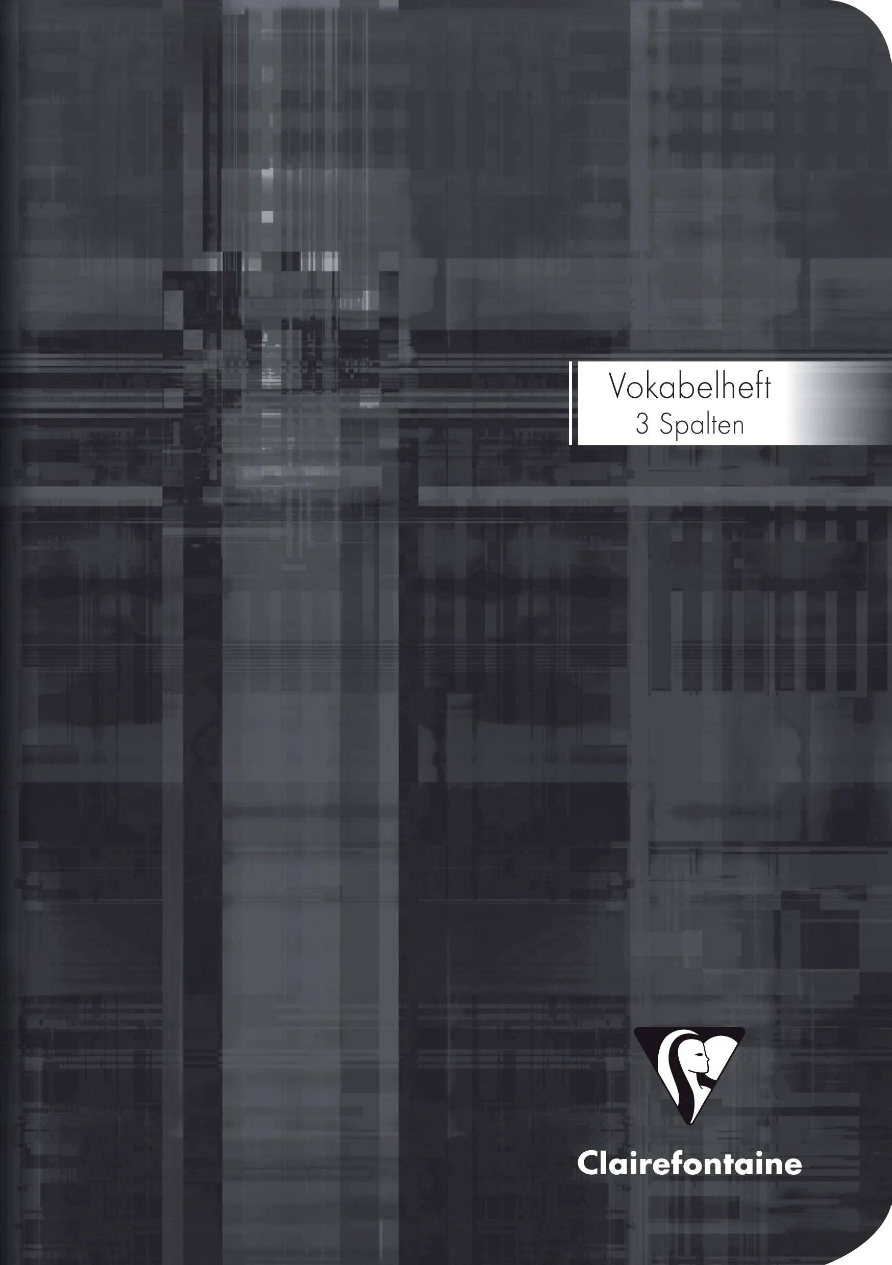Umschlag eines Clairefontaine-Notizbuches mit der Bezeichnung „Vokabelheft 3 Spalten