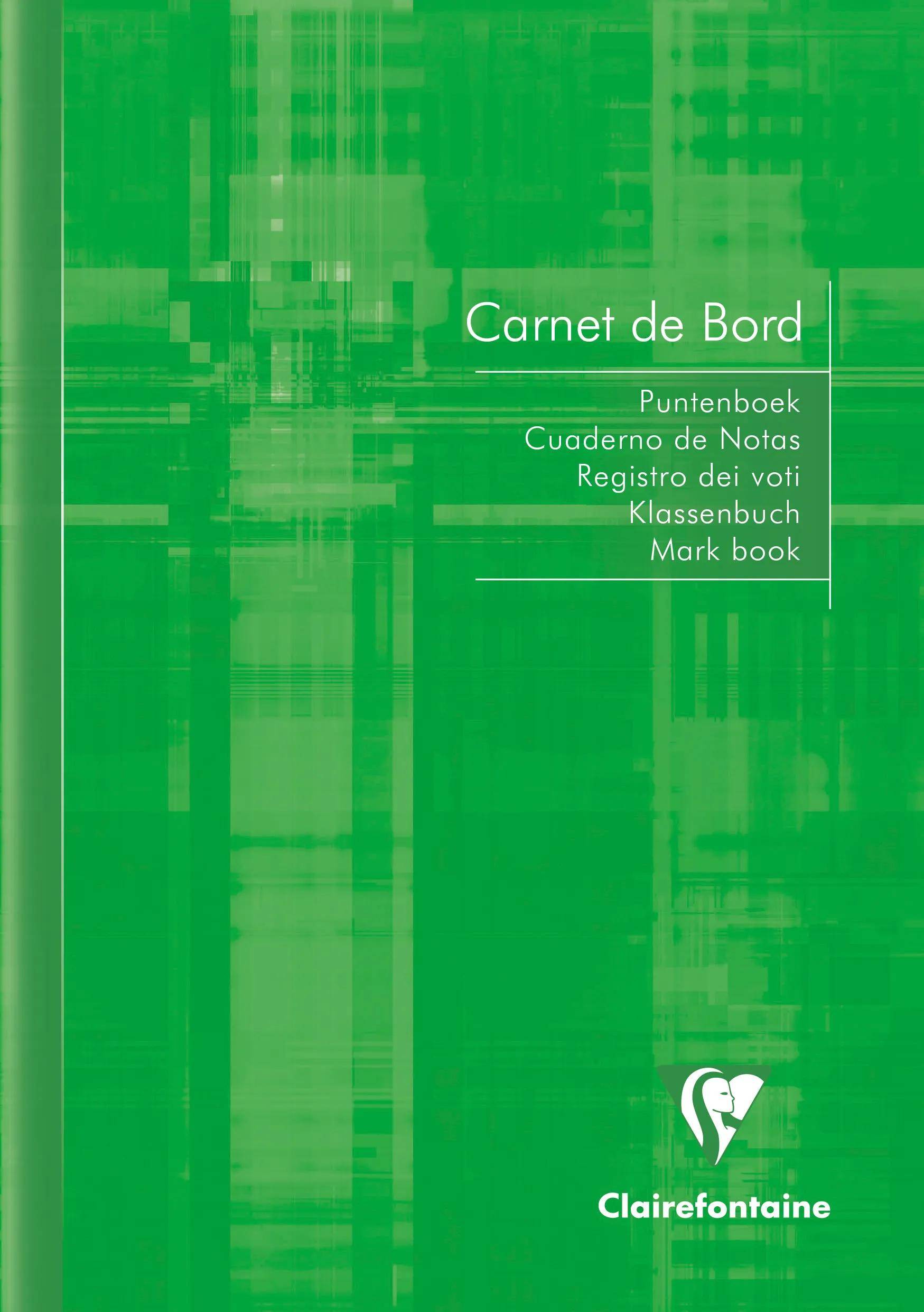 Grüner Clairefontaine Klassenbuch-Umschlag mit der Bezeichnung „Carnet de Bord