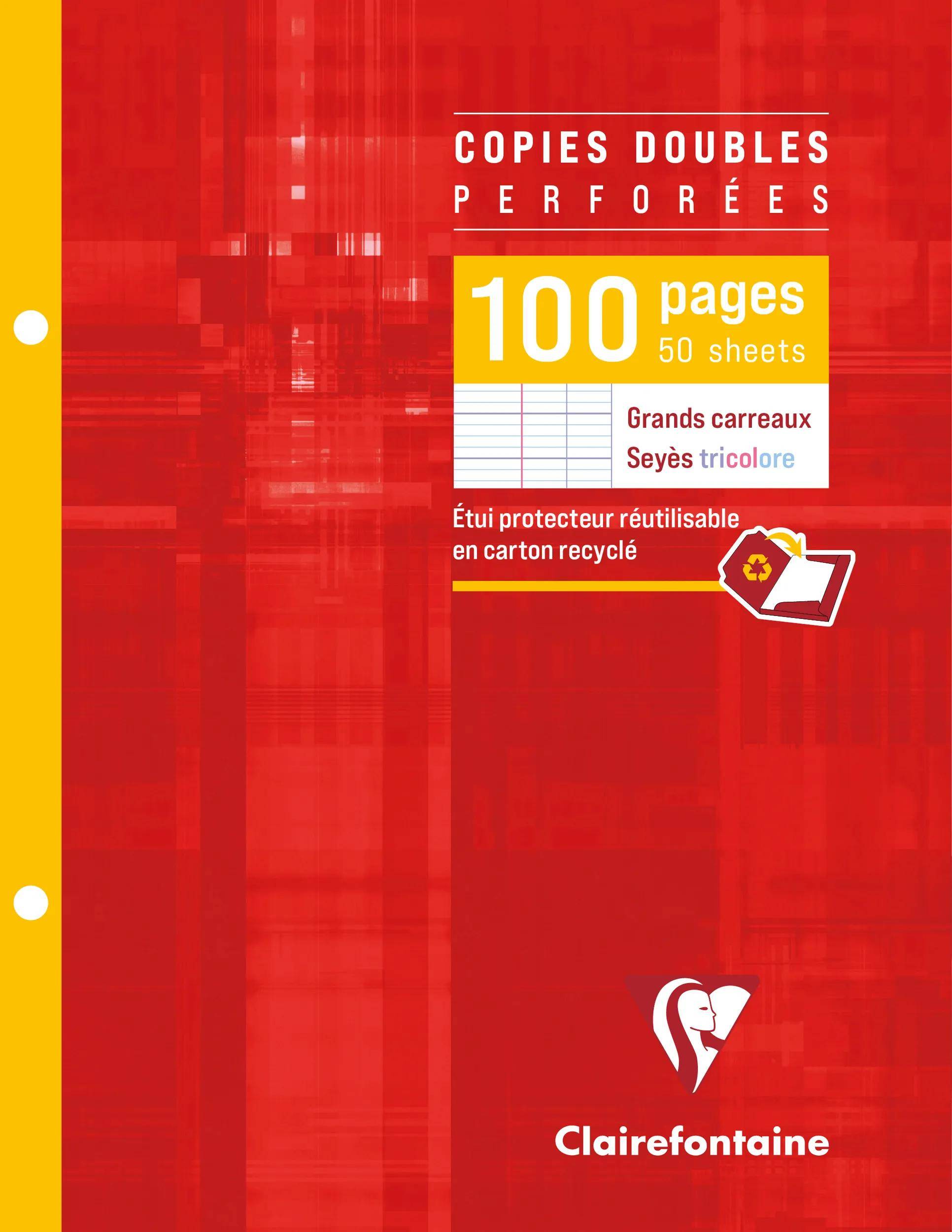 Rotes Clairefontaine-Notizbuch mit Etikett „Copies doubles perforées