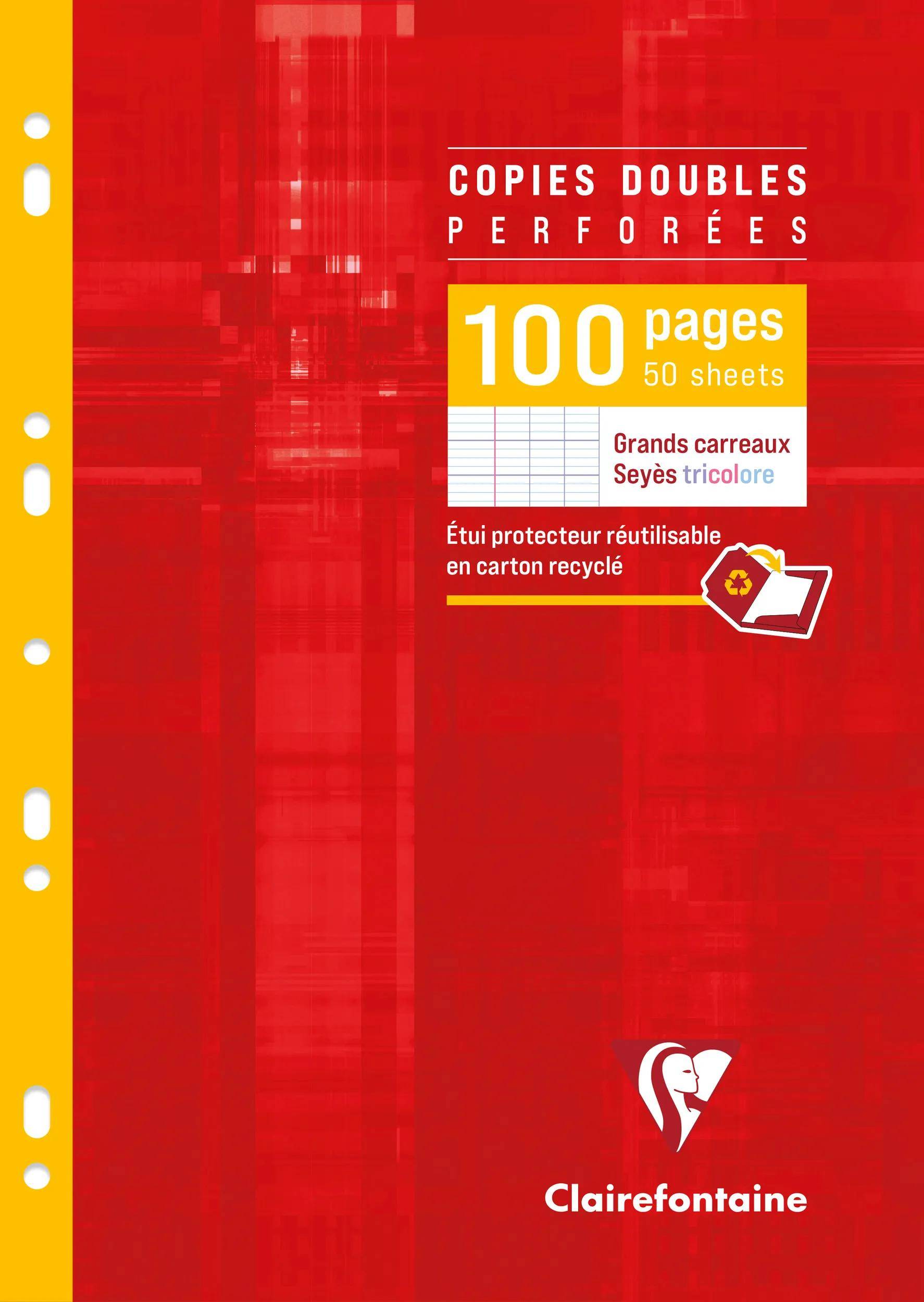 Rotes Clairefontaine Notizbuch mit Umschlag für Durchschlagpapiere, beschriftet mit „Copies doubles perforées