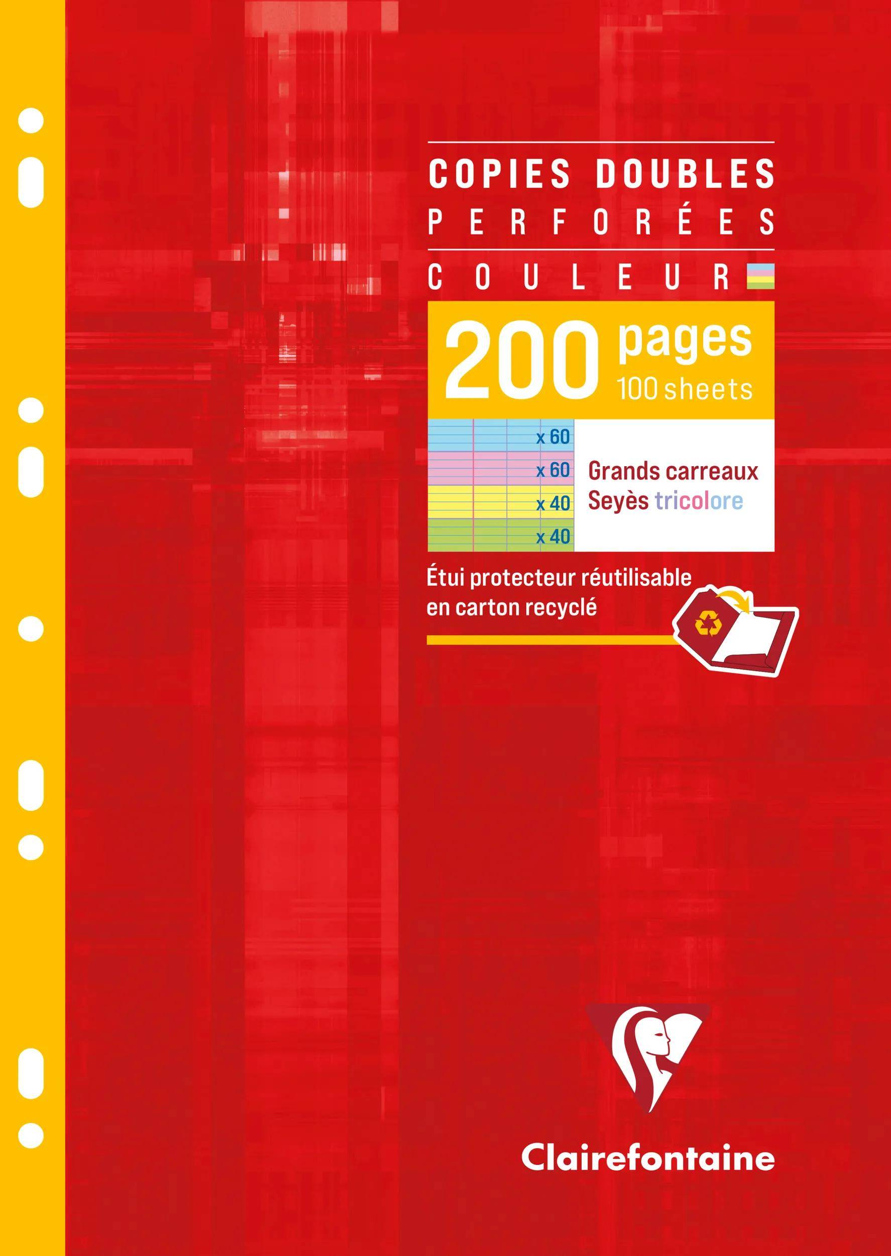 Rotes Clairefontaine Notizbuch für Farbkopien, 200 Seiten/100 Blätter, große Kästchen, wiederverwendbarer Kartonumschlag.
