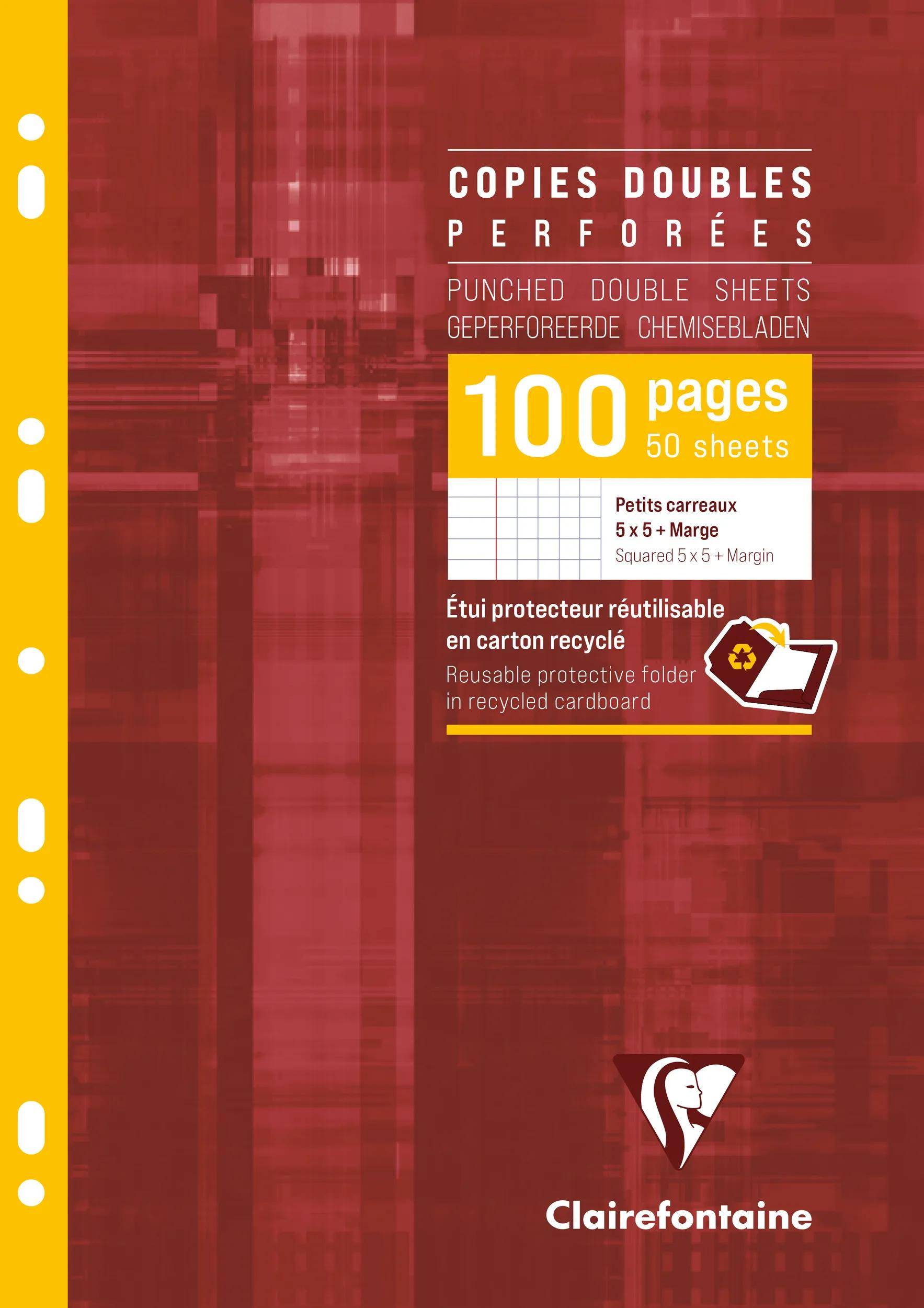 Clairefontaine 10x Pkg 50 Bl Kanzleibogen gelocht A4, 90g, kariert Rand 47222C