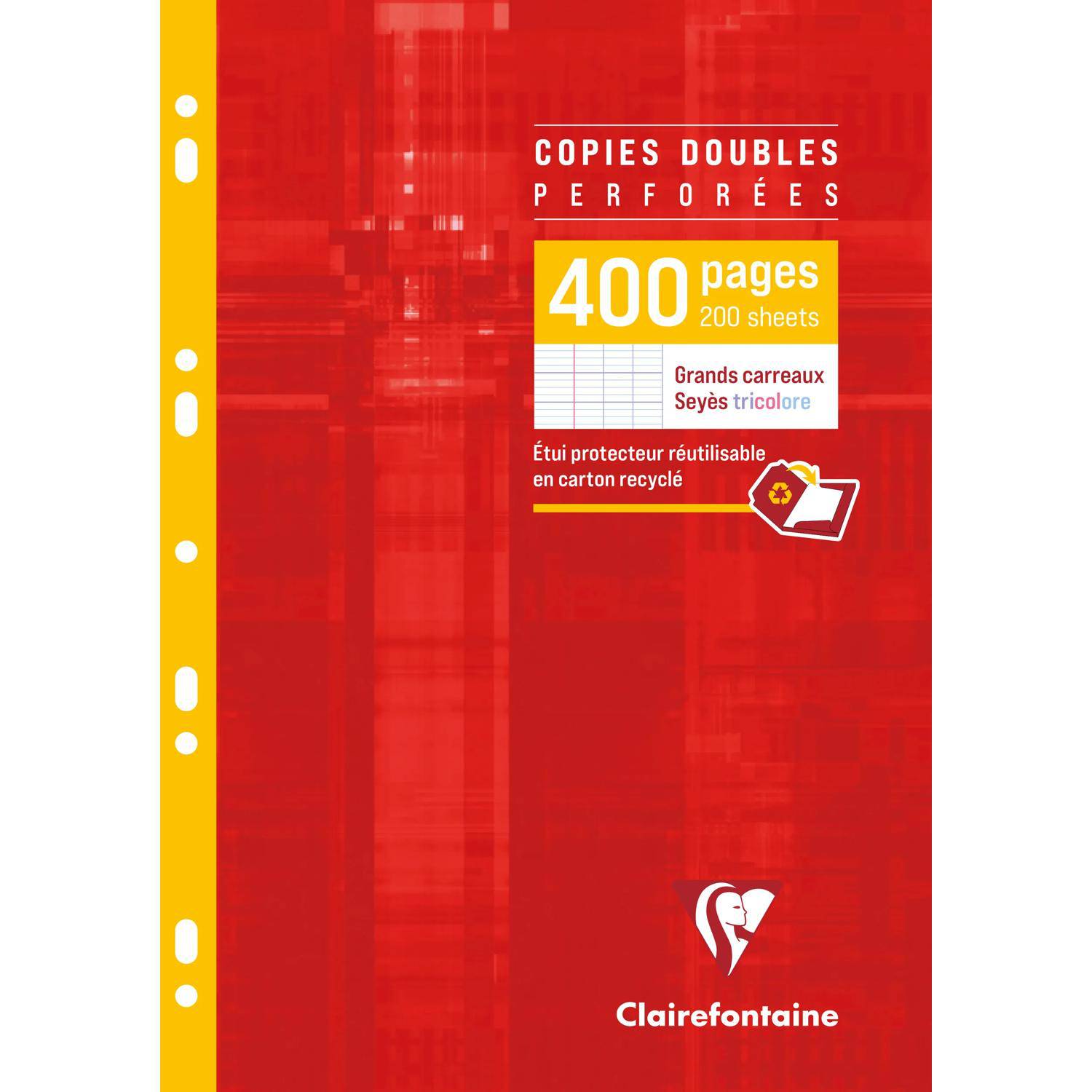 Rotes Clairefontaine-Notizbuch mit perforiertem Durchschlagpapier, Umschlag beschriftet mit „Copies doubles perforées