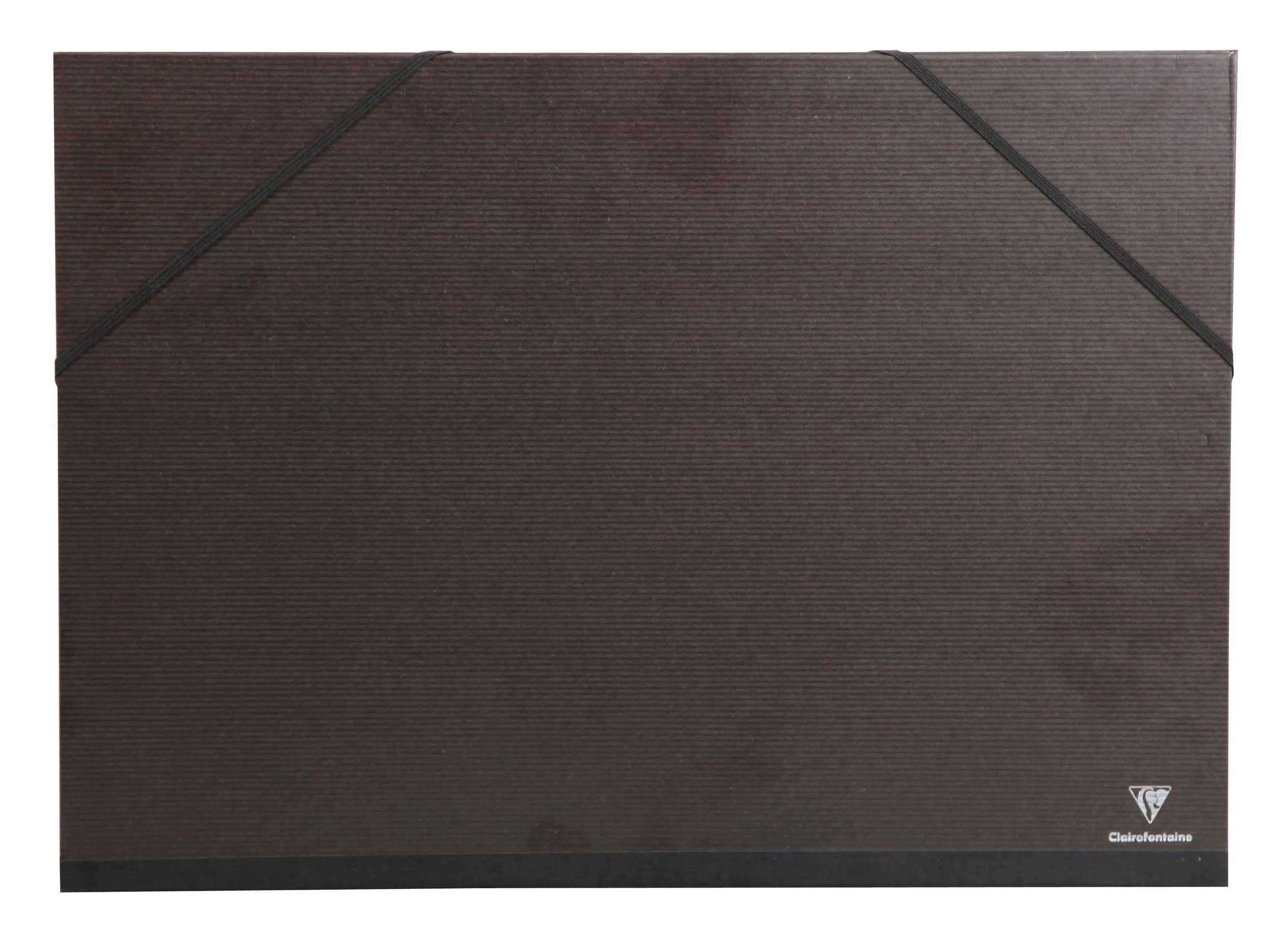 Clairefontaine 8x Zeichenmappe Kraft, Gummizug + 3 Klappen A3+ Schwarz 48015C