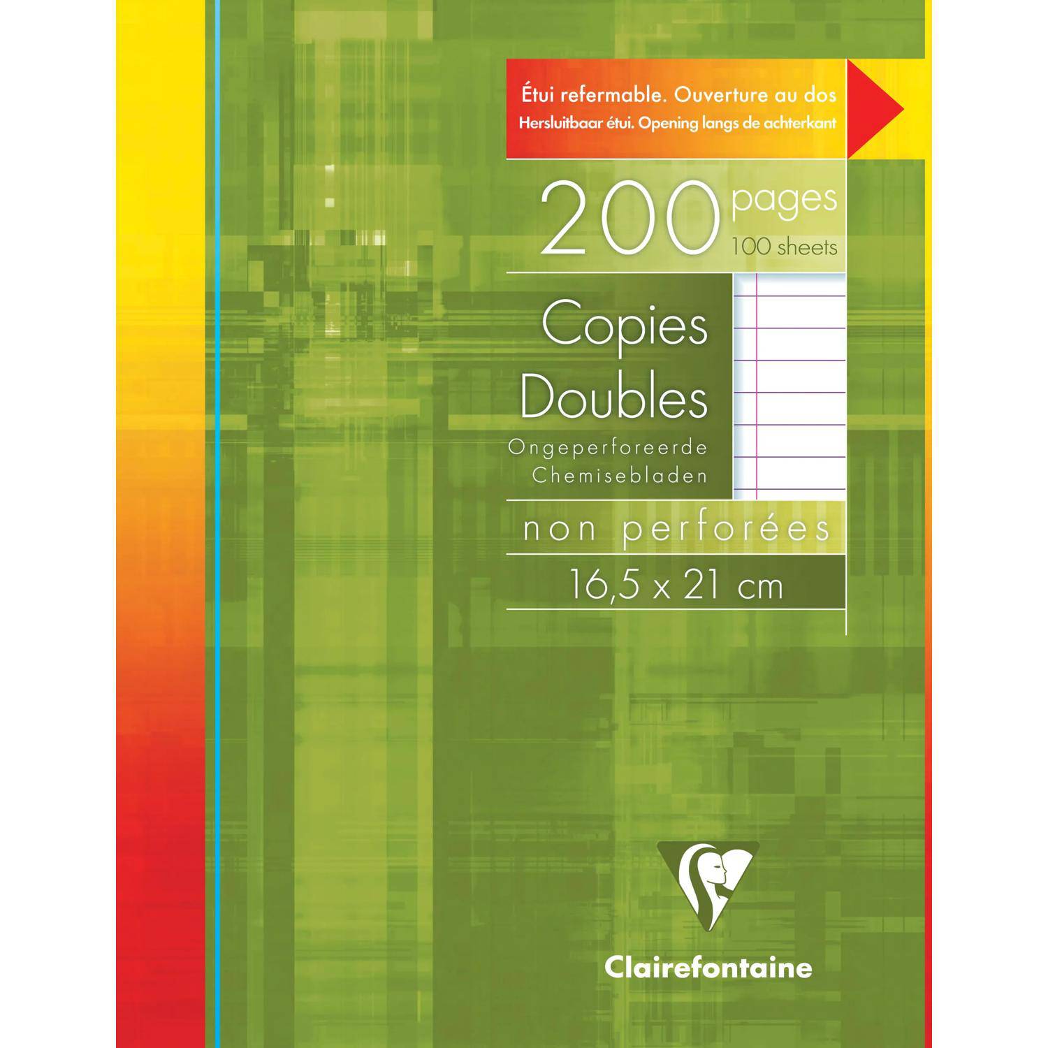 Grüner Clairefontaine Kopierpapiereinband mit 200 Seiten/100 Blättern, 'Copies Doubles', nicht gelocht, 16,5 x 21 cm.