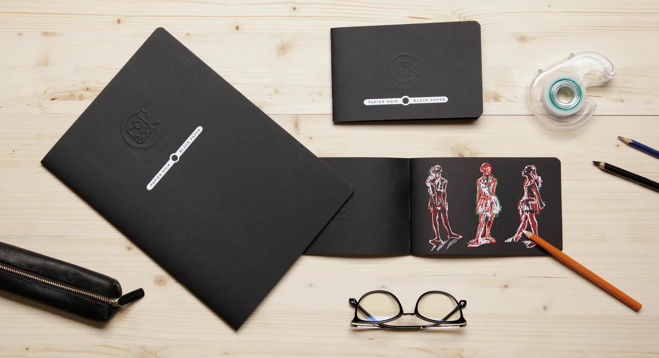 Clairefontaine 10x Skizzenheft 17x11cm Querformat 20 Blatt Schwarz 60314C