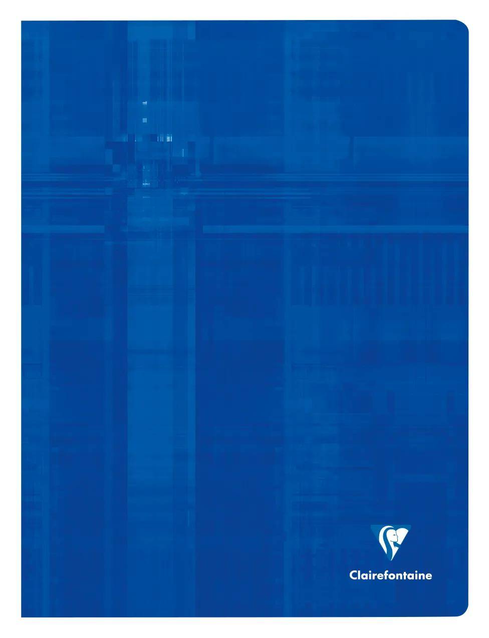 Blaues Clairefontaine-Notizbuch mit feinem Rastermuster und dem Clairefontaine-Logo in der unteren rechten Ecke.