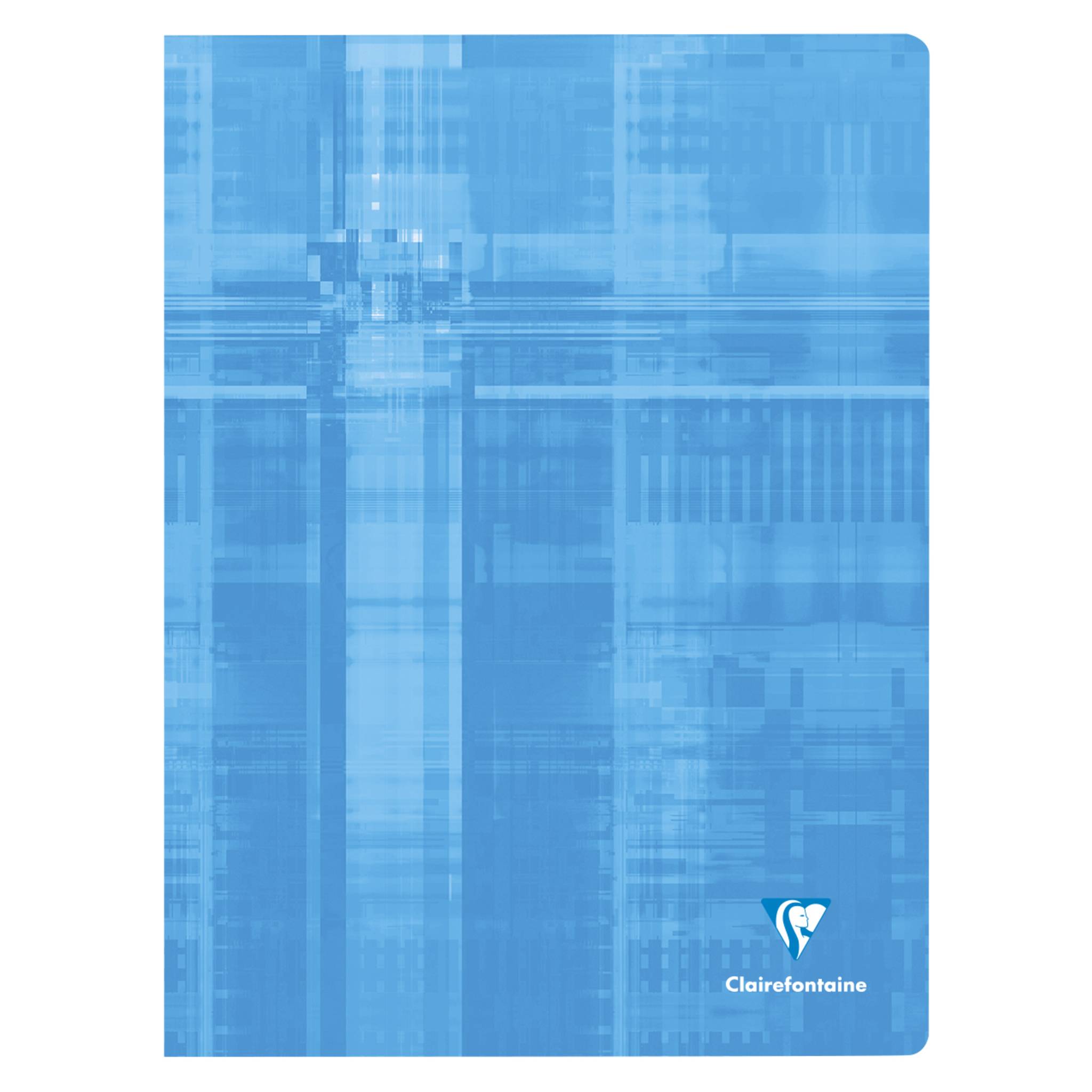 Blaue abstrakte Notizbuchcover mit geometrischem strukturiertem Muster und Clairefontaine-Logo unten rechts.