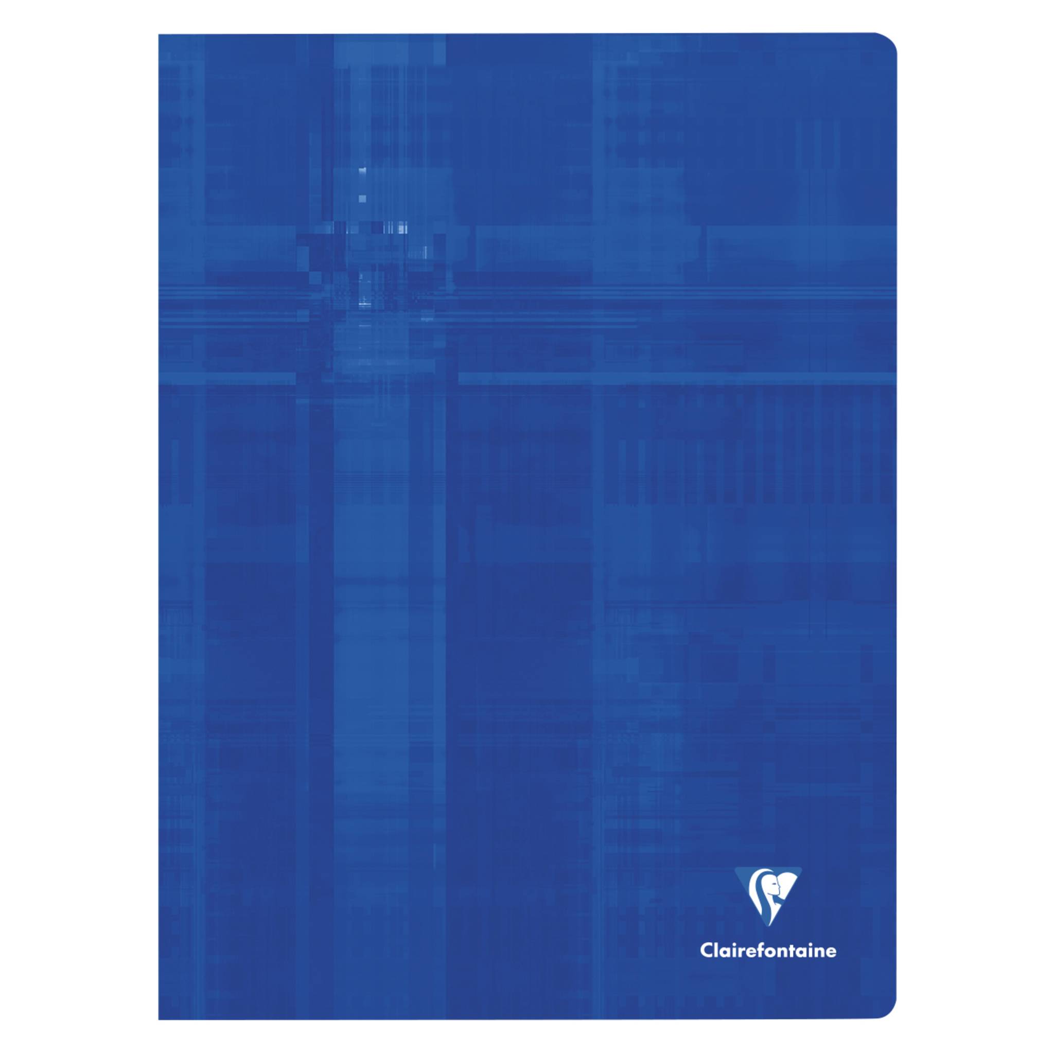 Blaues Clairefontaine-Notizbuch mit feiner Gittertextur und abgerundeten Ecken, mit dem weißen Clairefontaine-Logo unten rechts.
