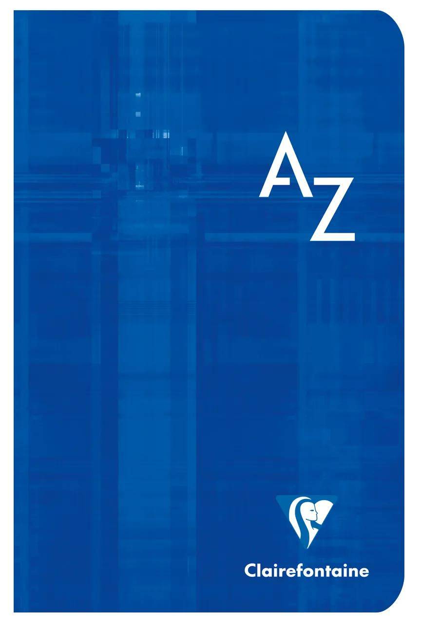 Blauer Clairefontaine-Notizbucheinband mit großen weißen Buchstaben „A Z