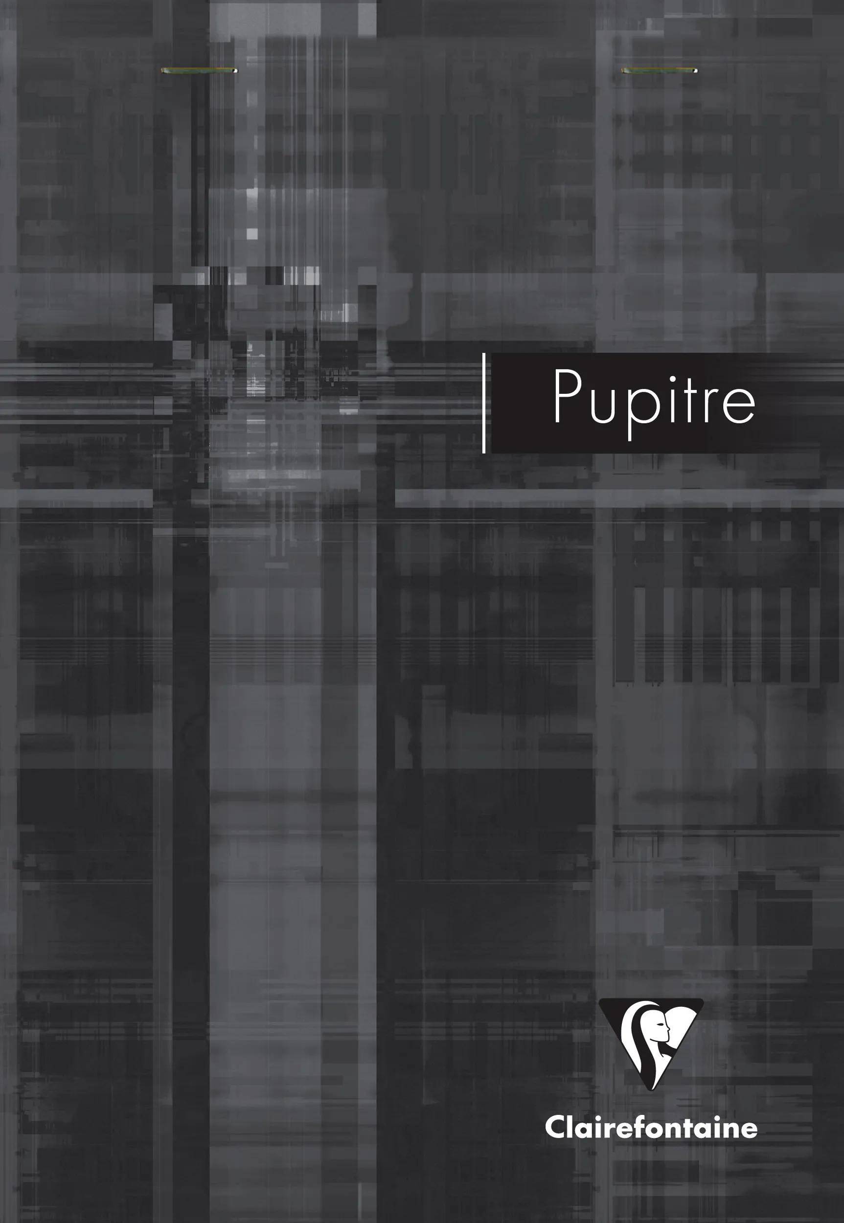 Grauer abstrakter Bucheinband mit dem Titel „Pupitre