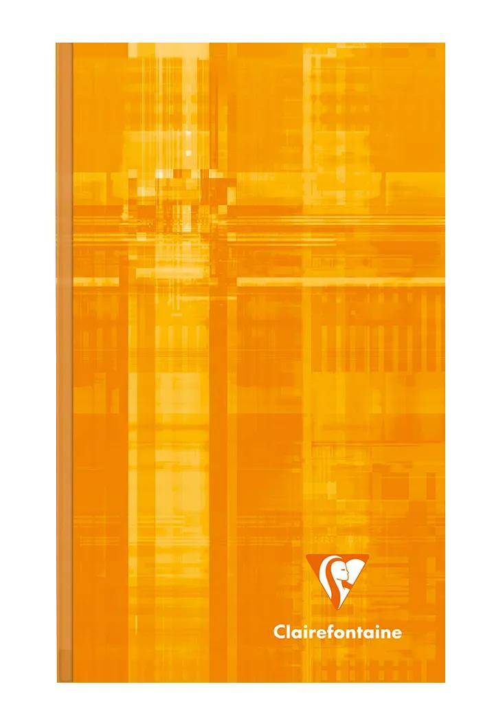 Orange Clairefontaine Notizbucheinband mit abstraktem geometrischem Muster und Logo am unteren Rand