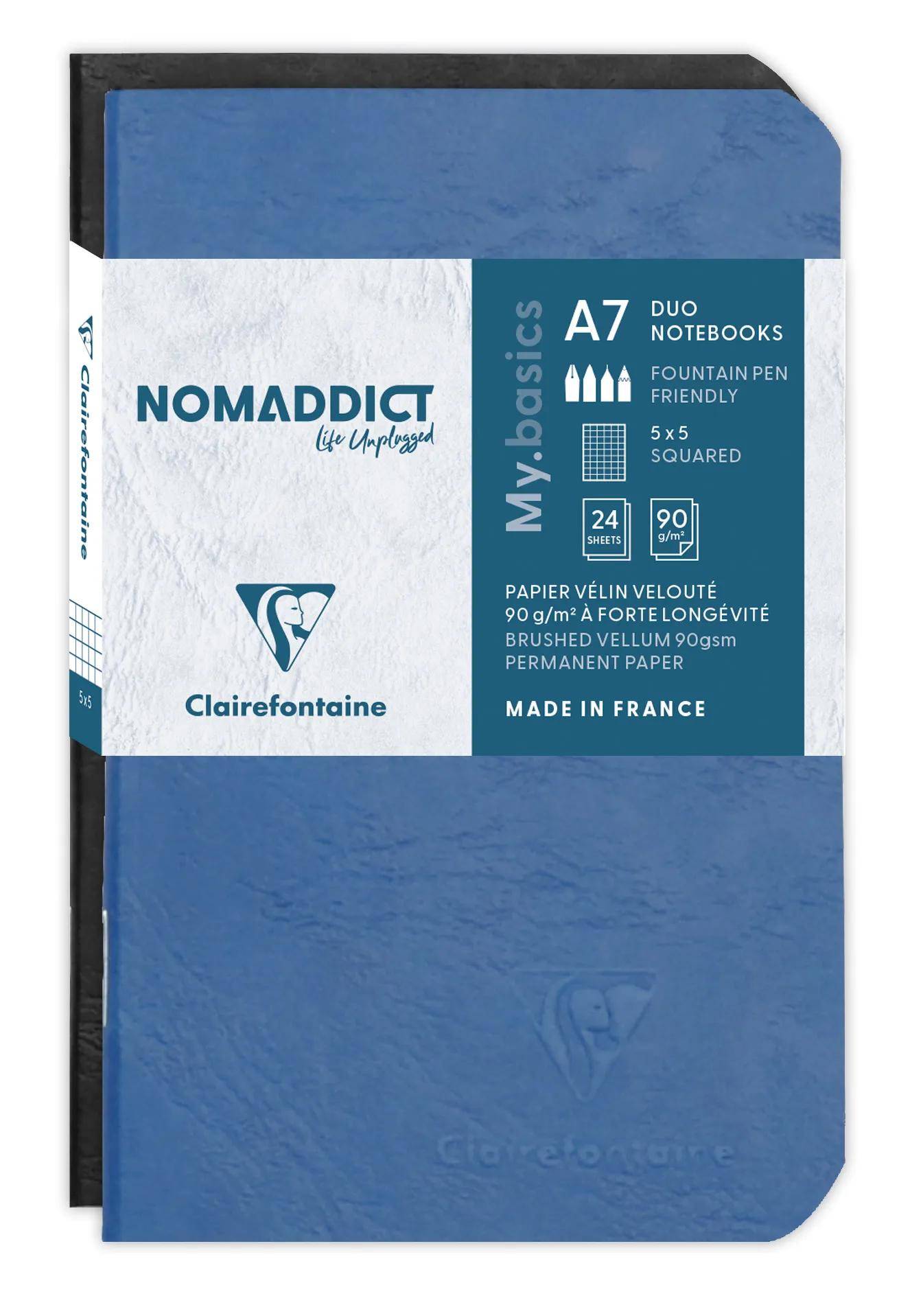 Blau A7 Duo-Notizbuch-Paket mit den Bezeichnungen „NOMADDICT
