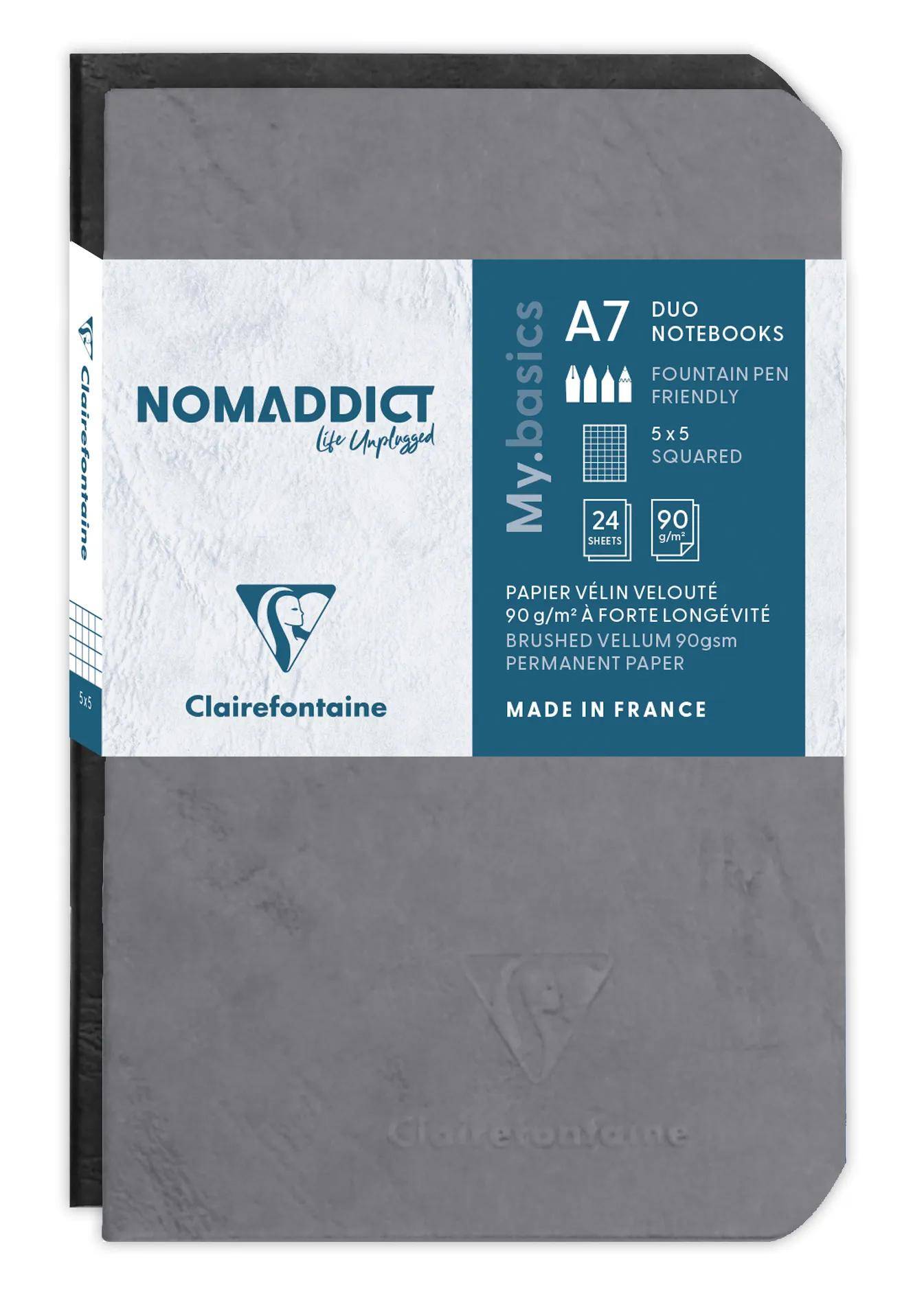 Grauer A7-Duo-Notizbuchset mit den Bezeichnungen „NOMADICT